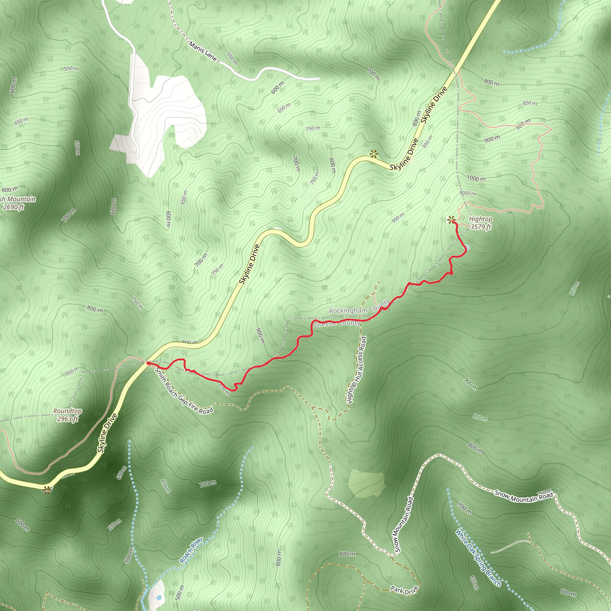 Hightop via Appalachian Trail mobile static map