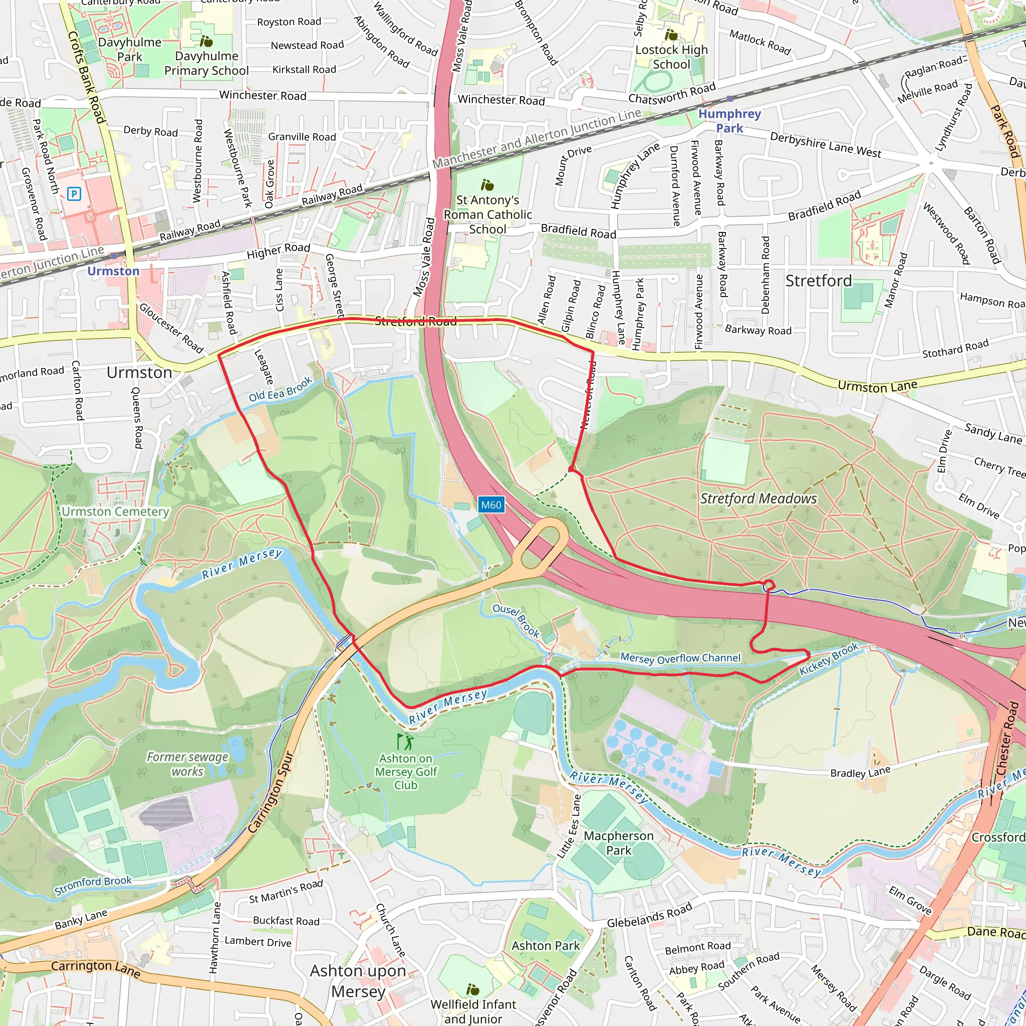 Stretford to Urmston Loop mobile static map