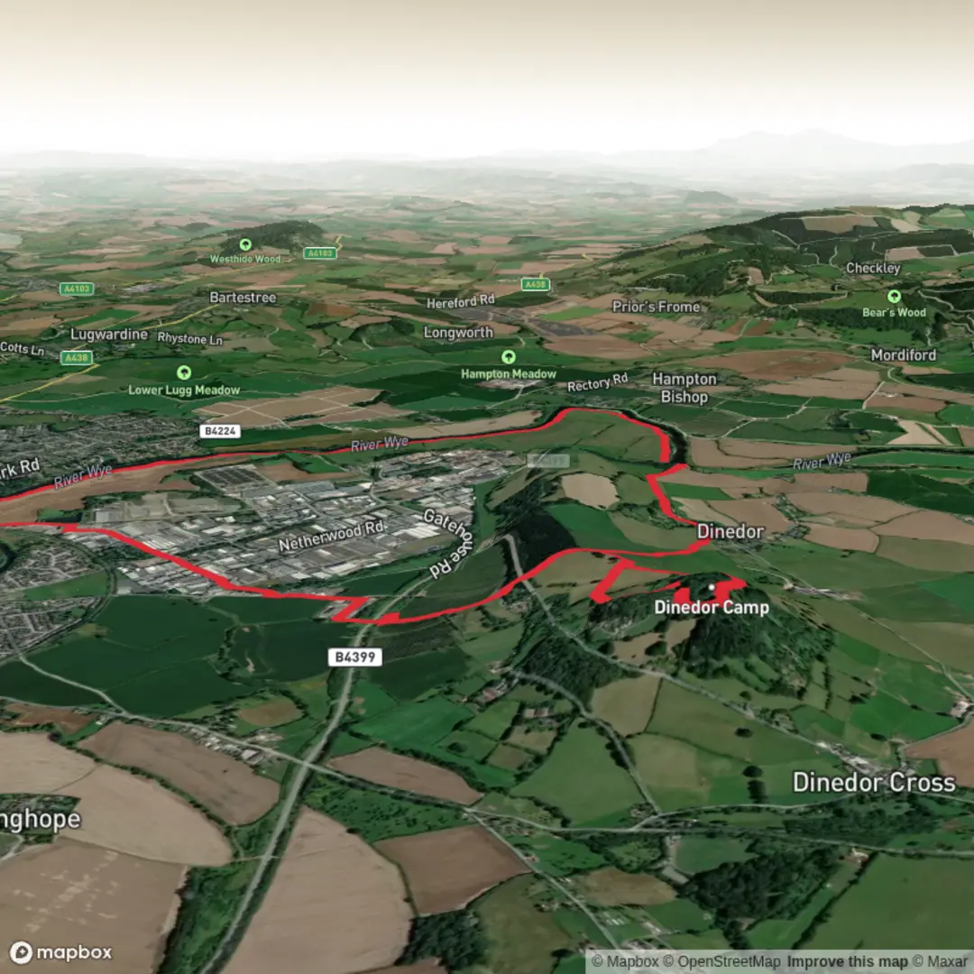 An image depicting the trail Dindor Loop via Rotherwas and its surrounding area.