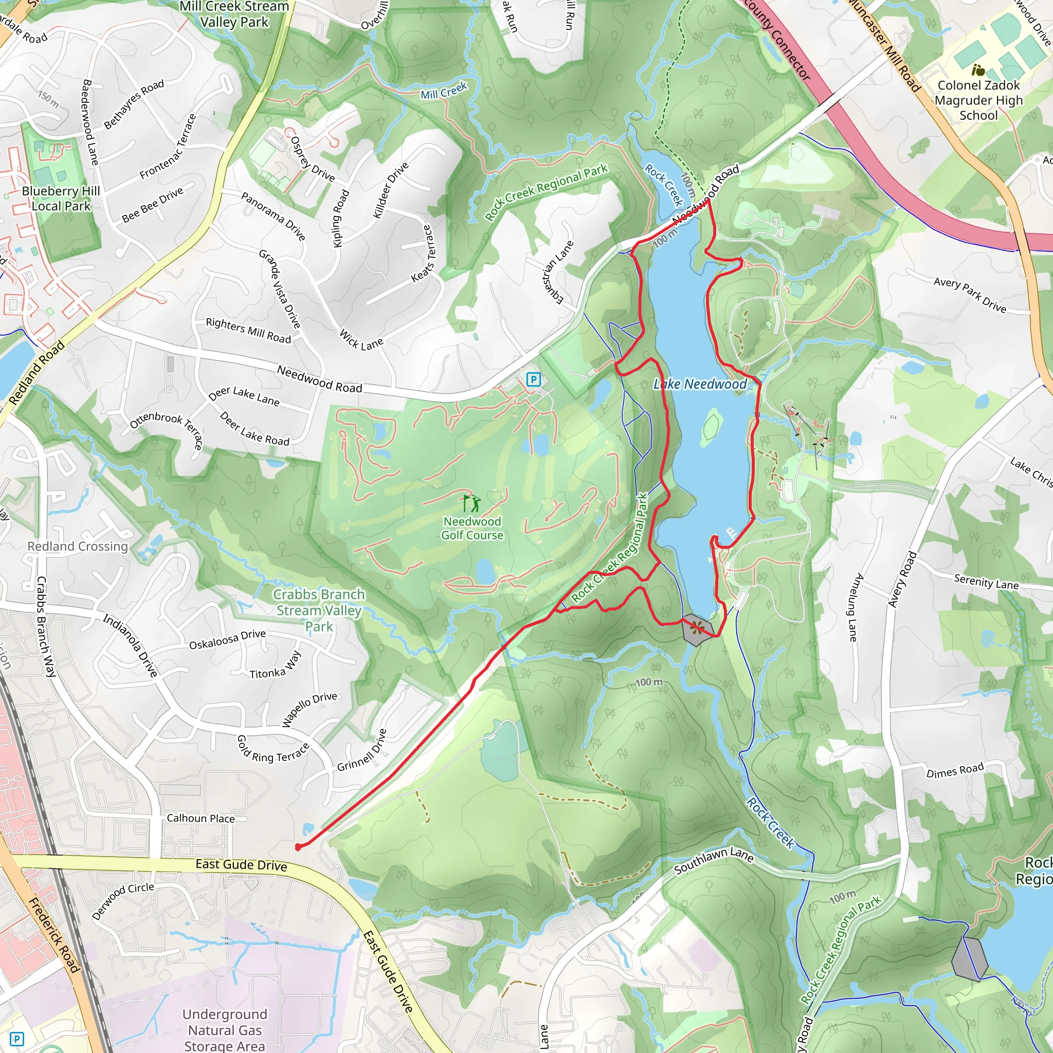 Lake Needwood Loop via Westside Trail and Gude Trail mobile static map