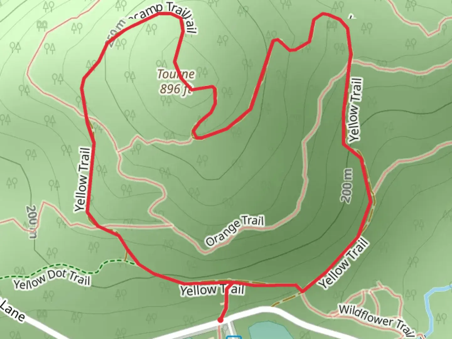 An image depicting the trail Tourne Loop and its surrounding area.
