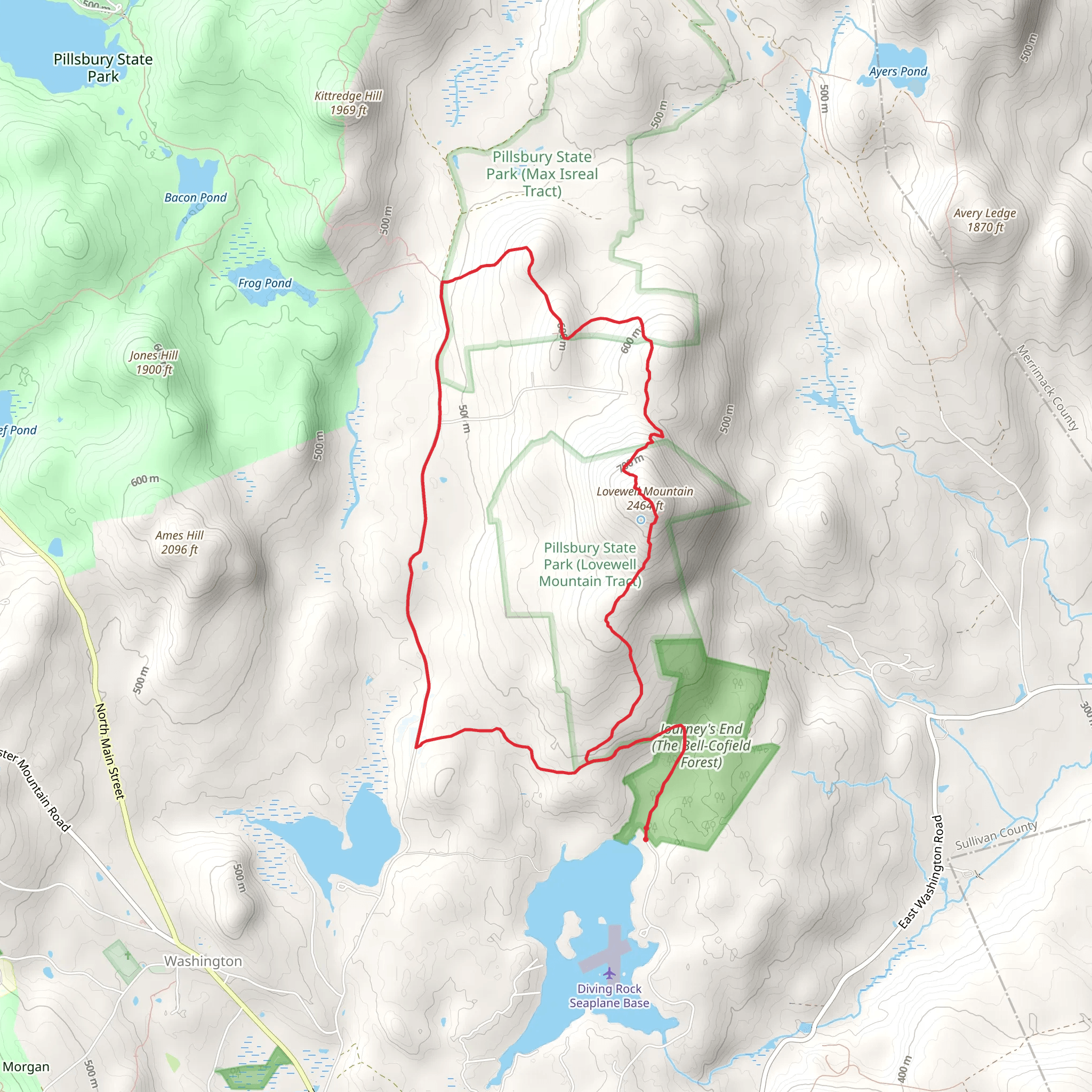 Lovewell Mountain Loop via Island Pond mobile static map
