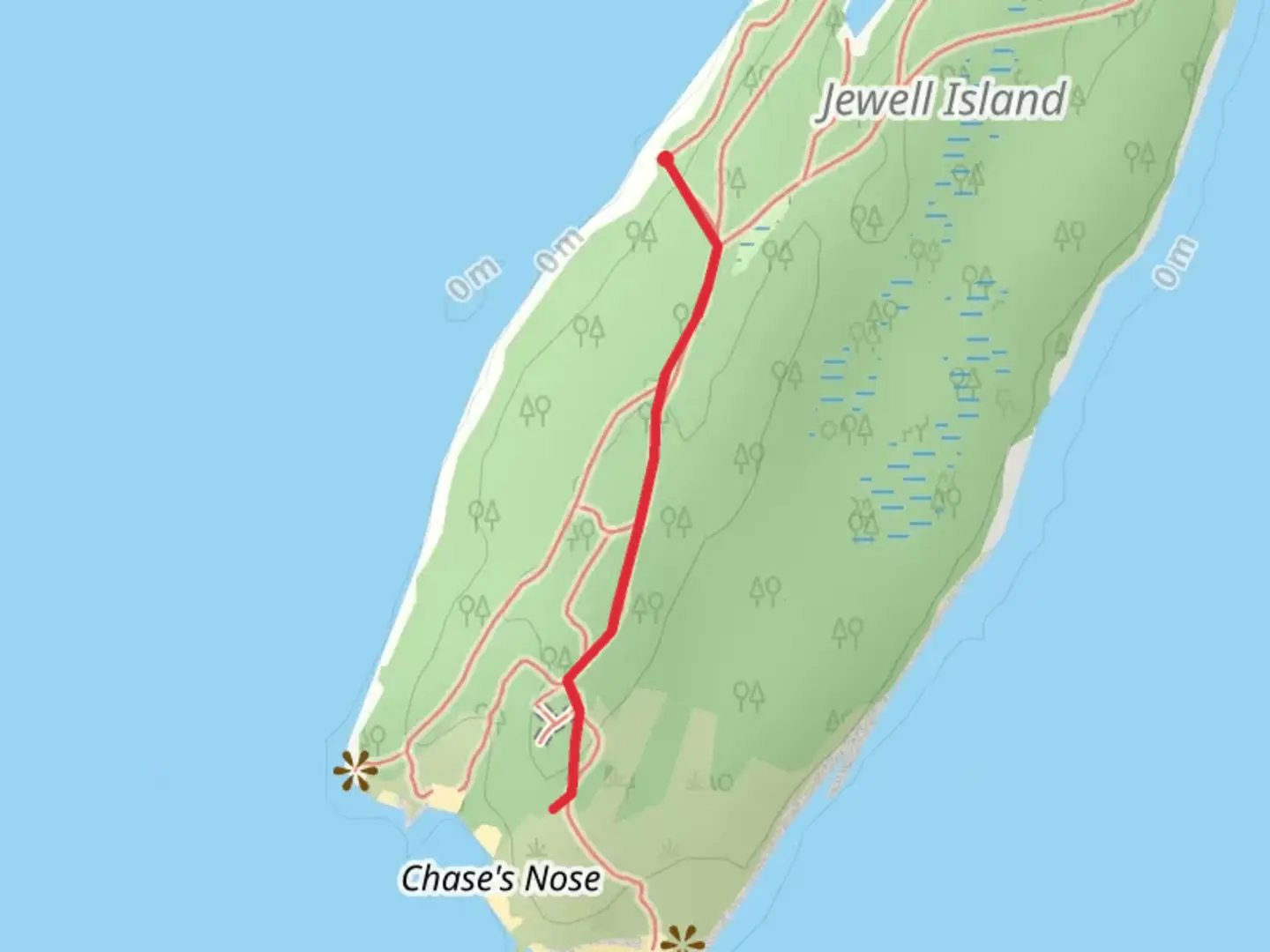 An image depicting the trail Indian Rock - Jewell Island and its surrounding area.