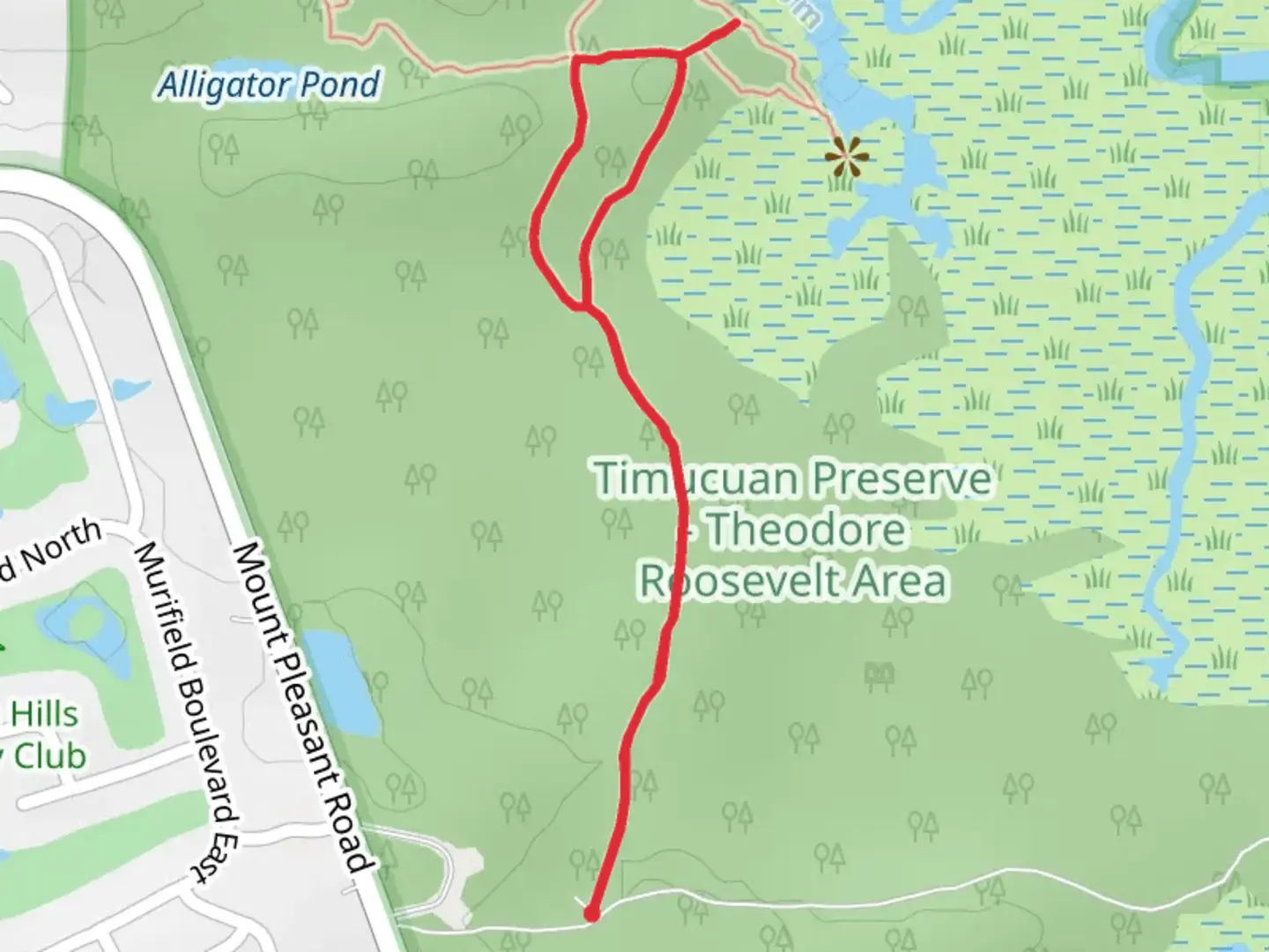 An image depicting the trail Colorinda Creek from Mount Pleasant Road and its surrounding area.