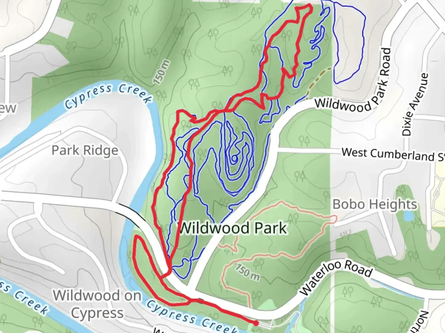 An image depicting the trail Wildwood Trail, Motohanger and Big Pimpin Trail and its surrounding area.