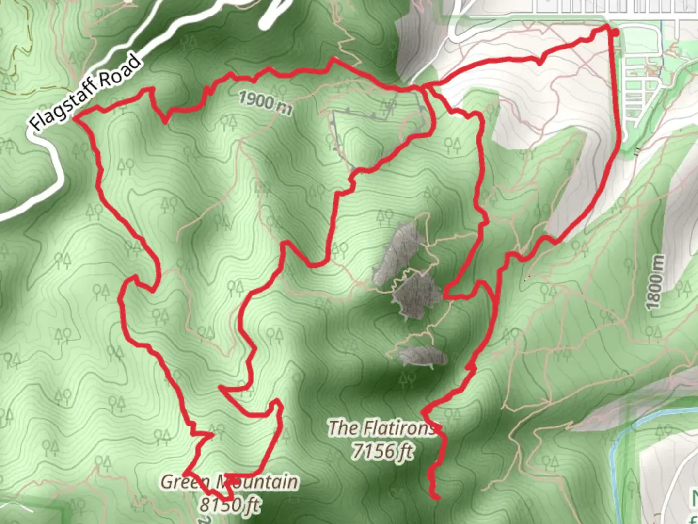 An image depicting the trail Royal Arch, Green Mountain and Gregory Canyon Loop Trail and its surrounding area.