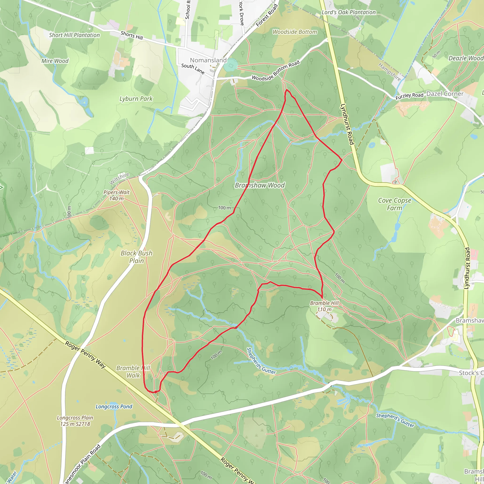 Bramble Hill Walk and Black Bush Loop mobile static map
