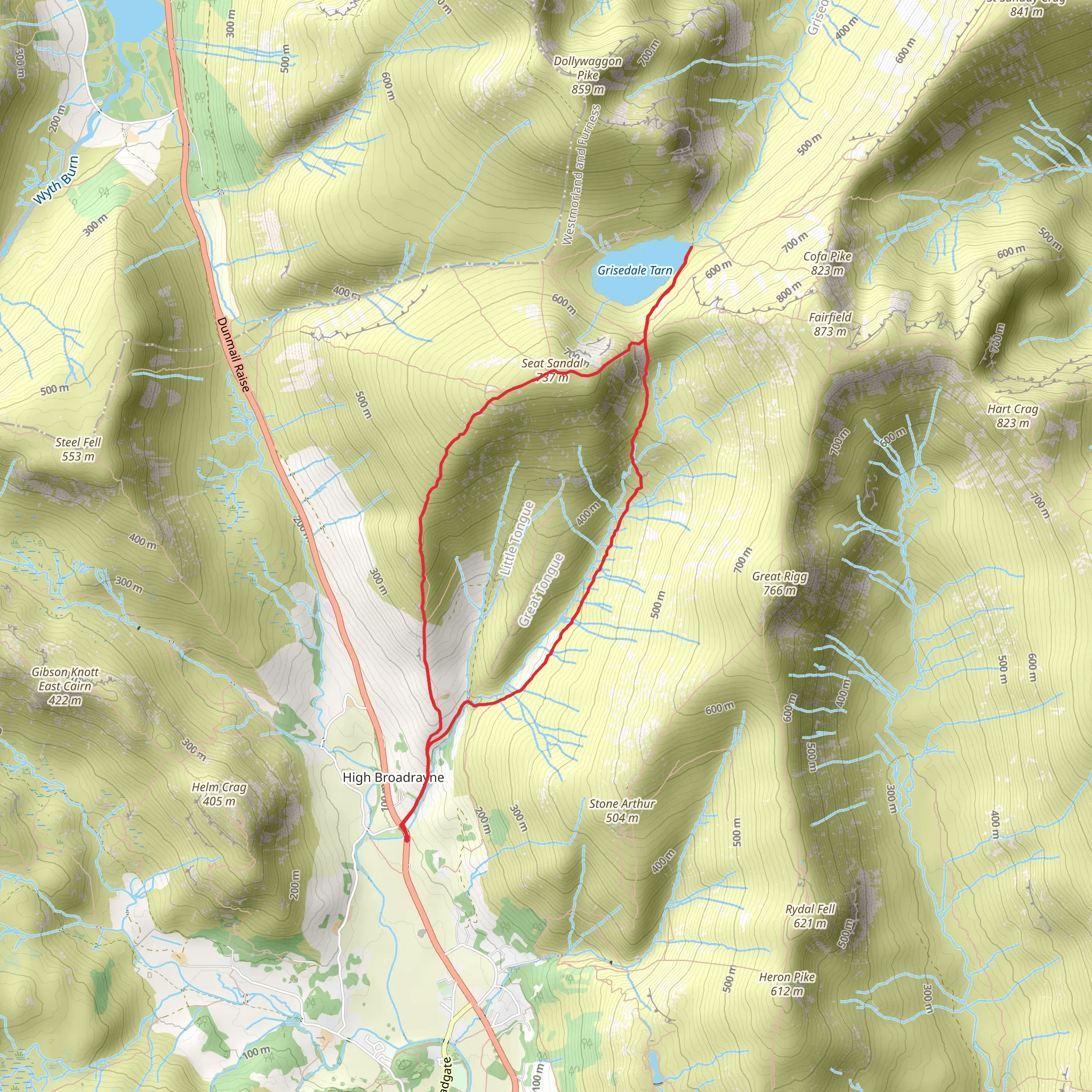 Grisedale Tarn and Seat Sandal Loop mobile static map