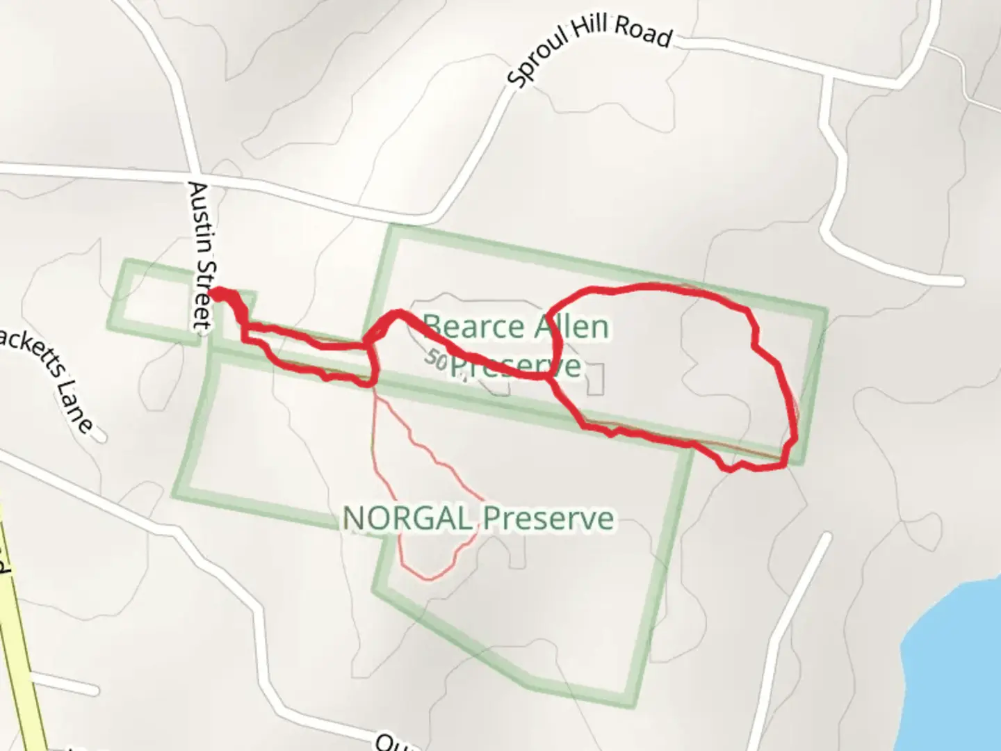 An image depicting the trail Austin Street Loop and its surrounding area.