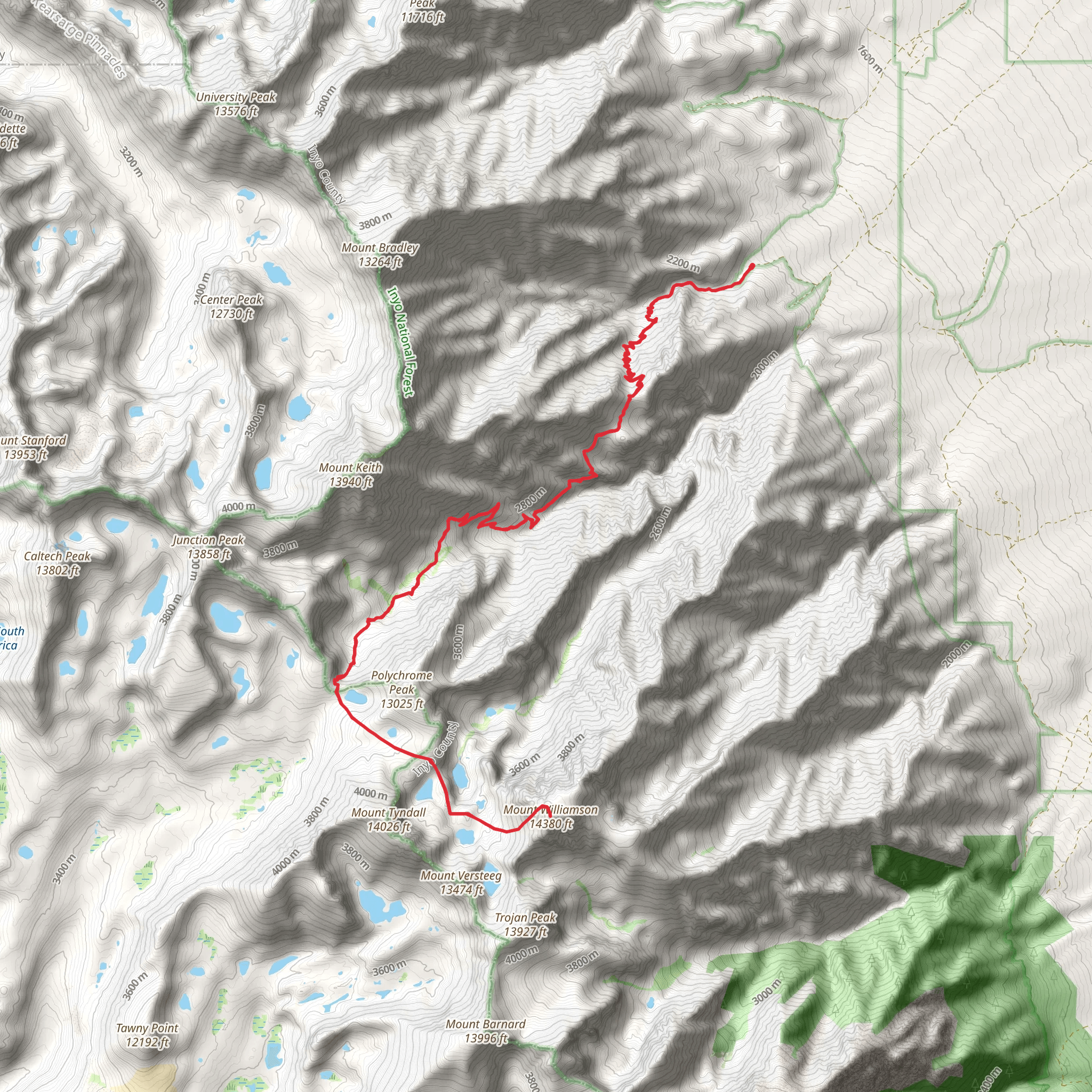Mount Williamson via Shepherd Pass Trail mobile static map