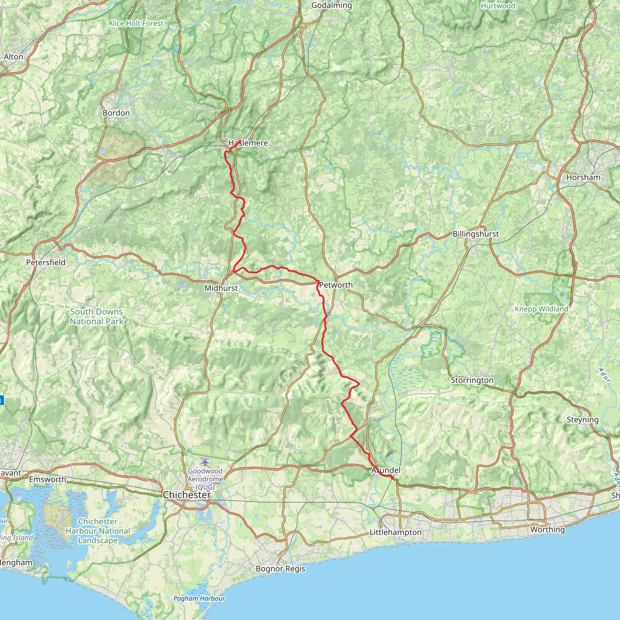 Midhurst Way from Haselmere mobile static map