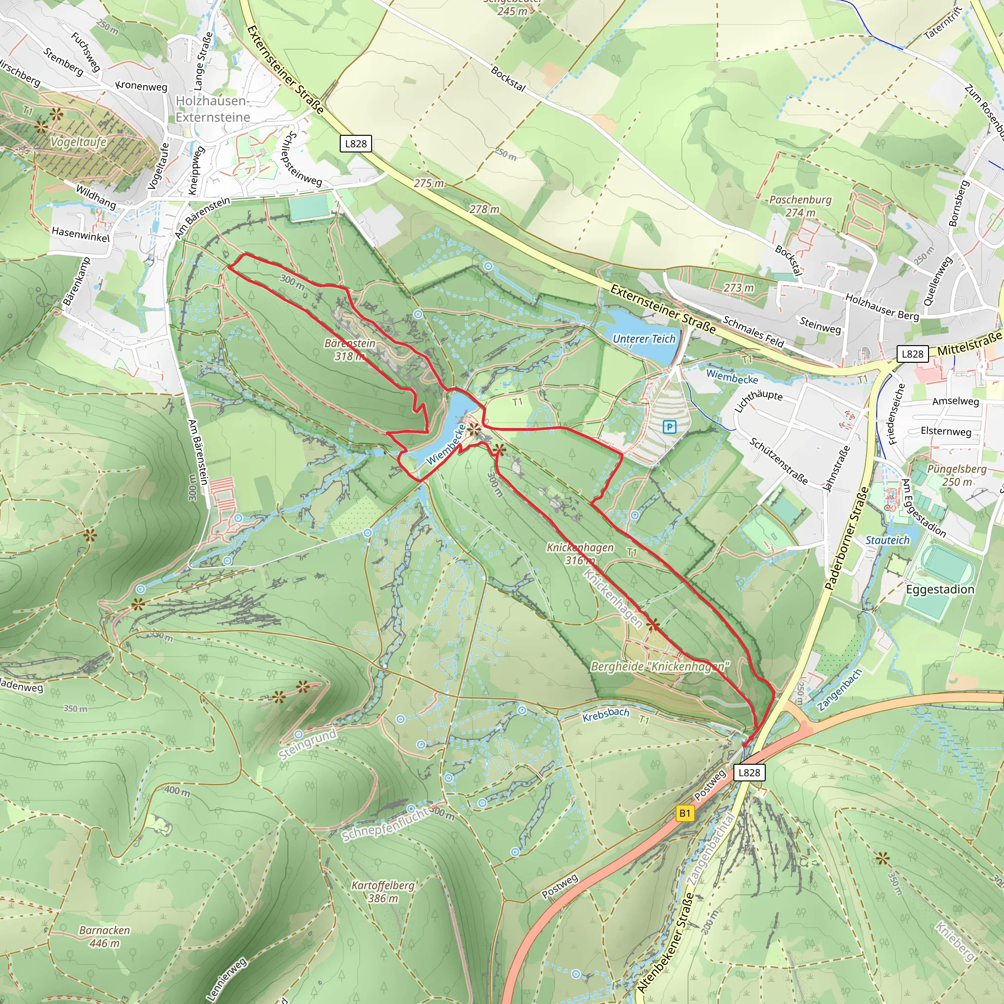 Externsteine, Wiembecke, Bärenstein and Knickenhagen Loop via Eggeweg mobile static map