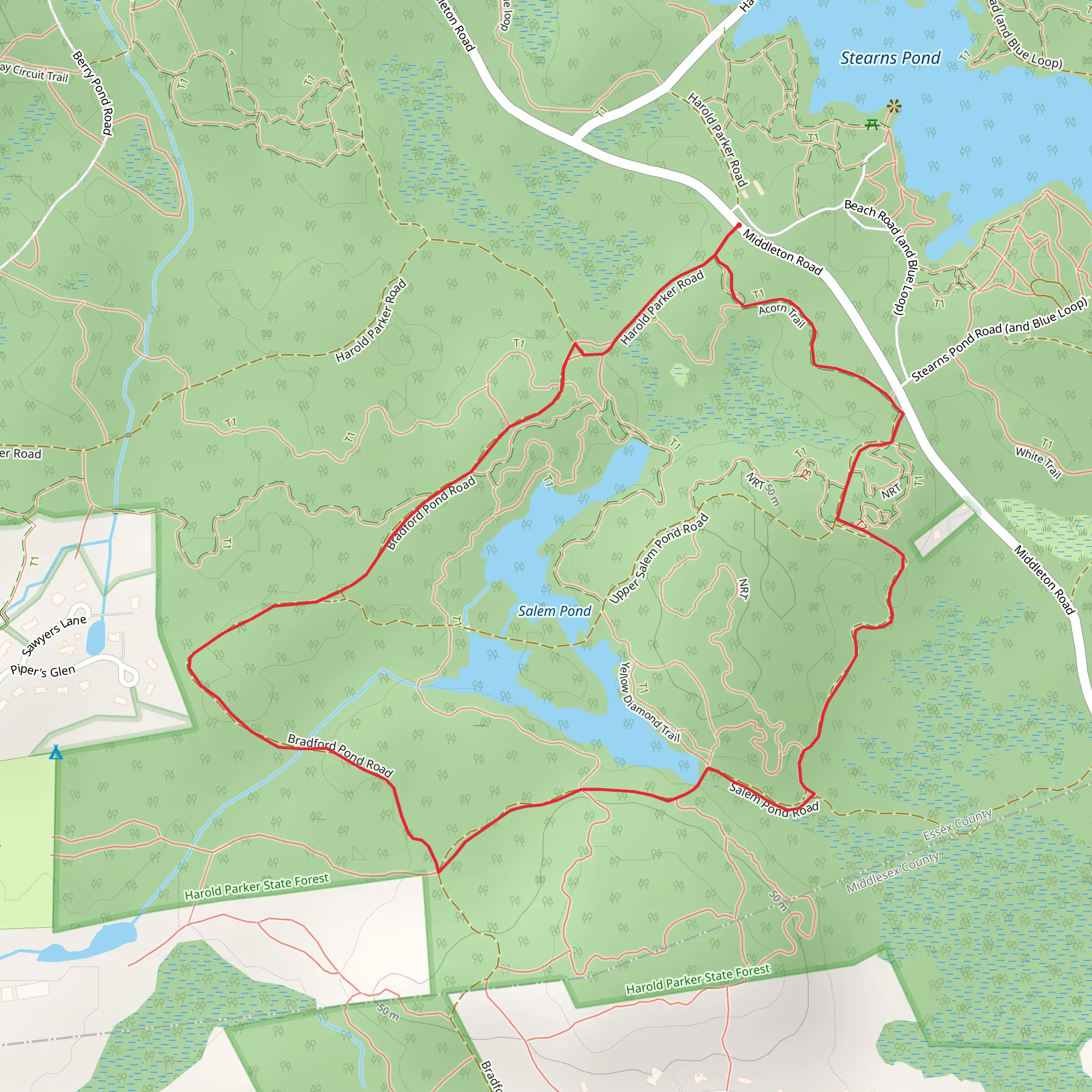 Salem Pond and Acorn Loop via Harold Parker Road mobile static map