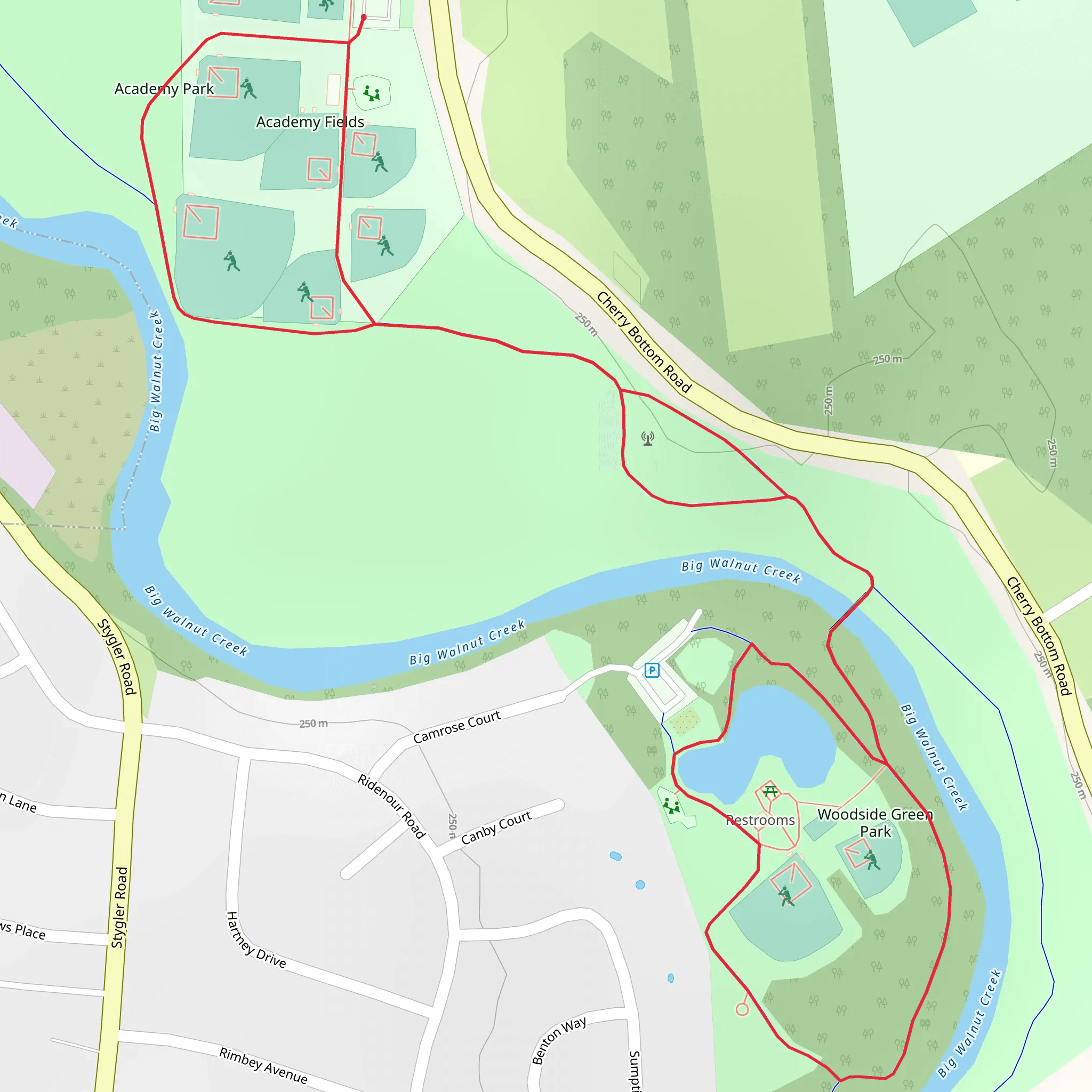 Academy Park to Woodside Green Park Loop mobile static map