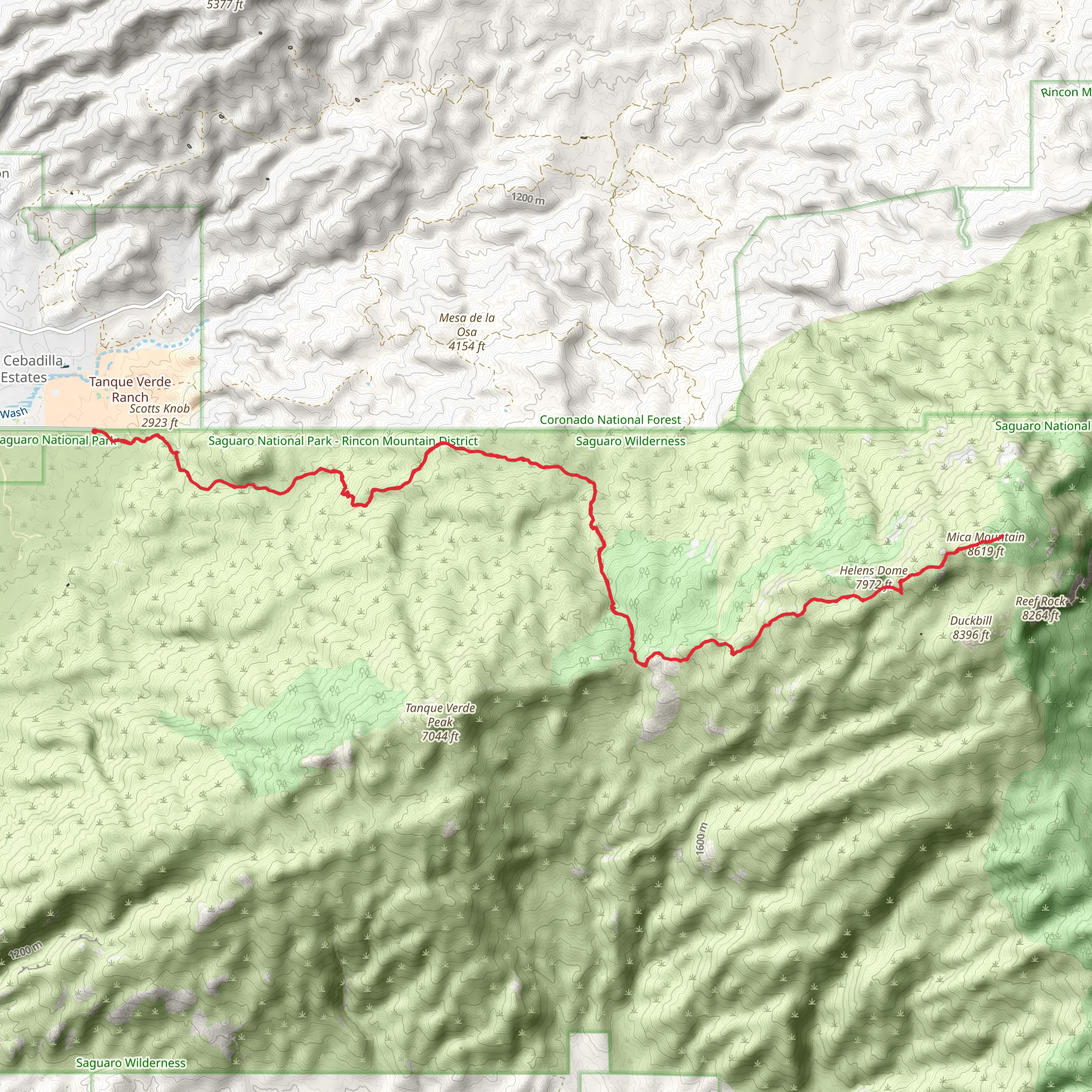 Mica Mountain, Spud Rock and Helens Dome via Douglas Spring and Cow Head Saddle Trail mobile static map