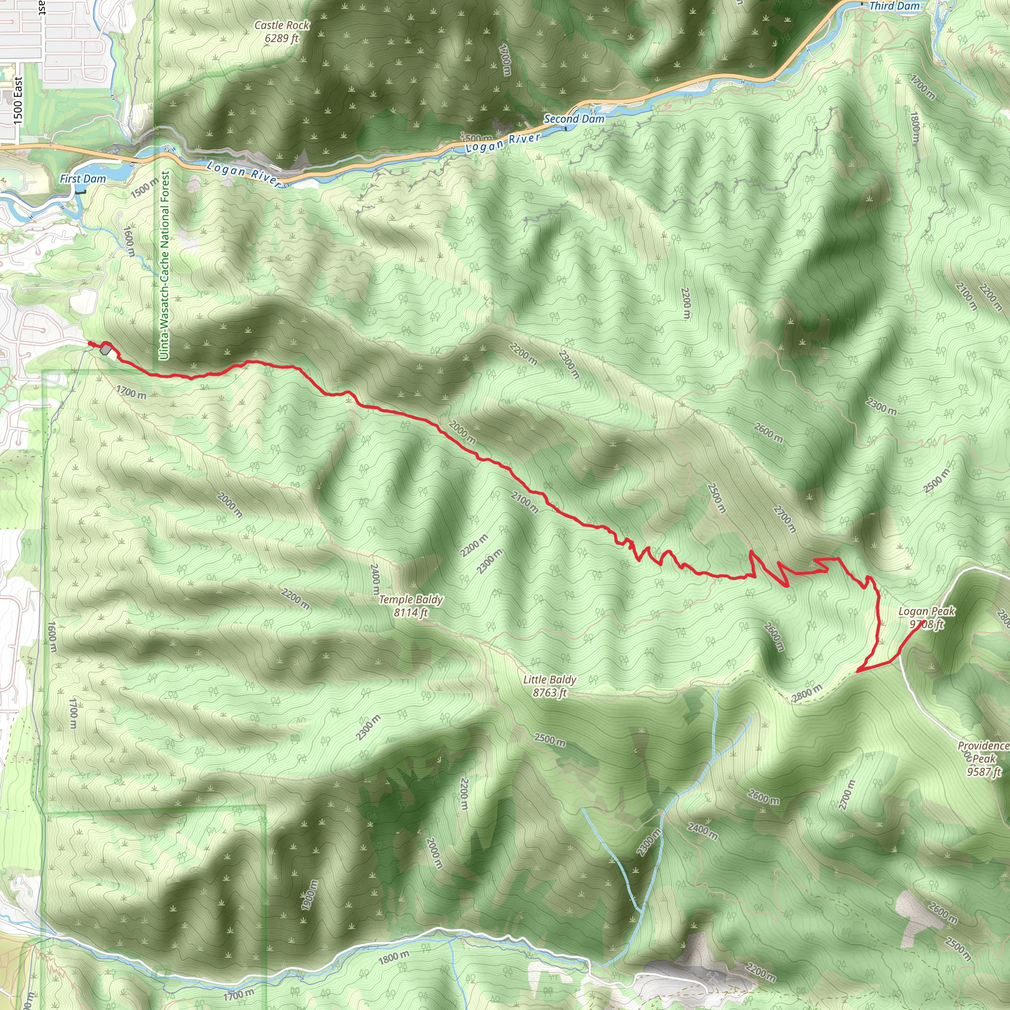 Logan Peak via Logan Dry Canyon Trail mobile static map