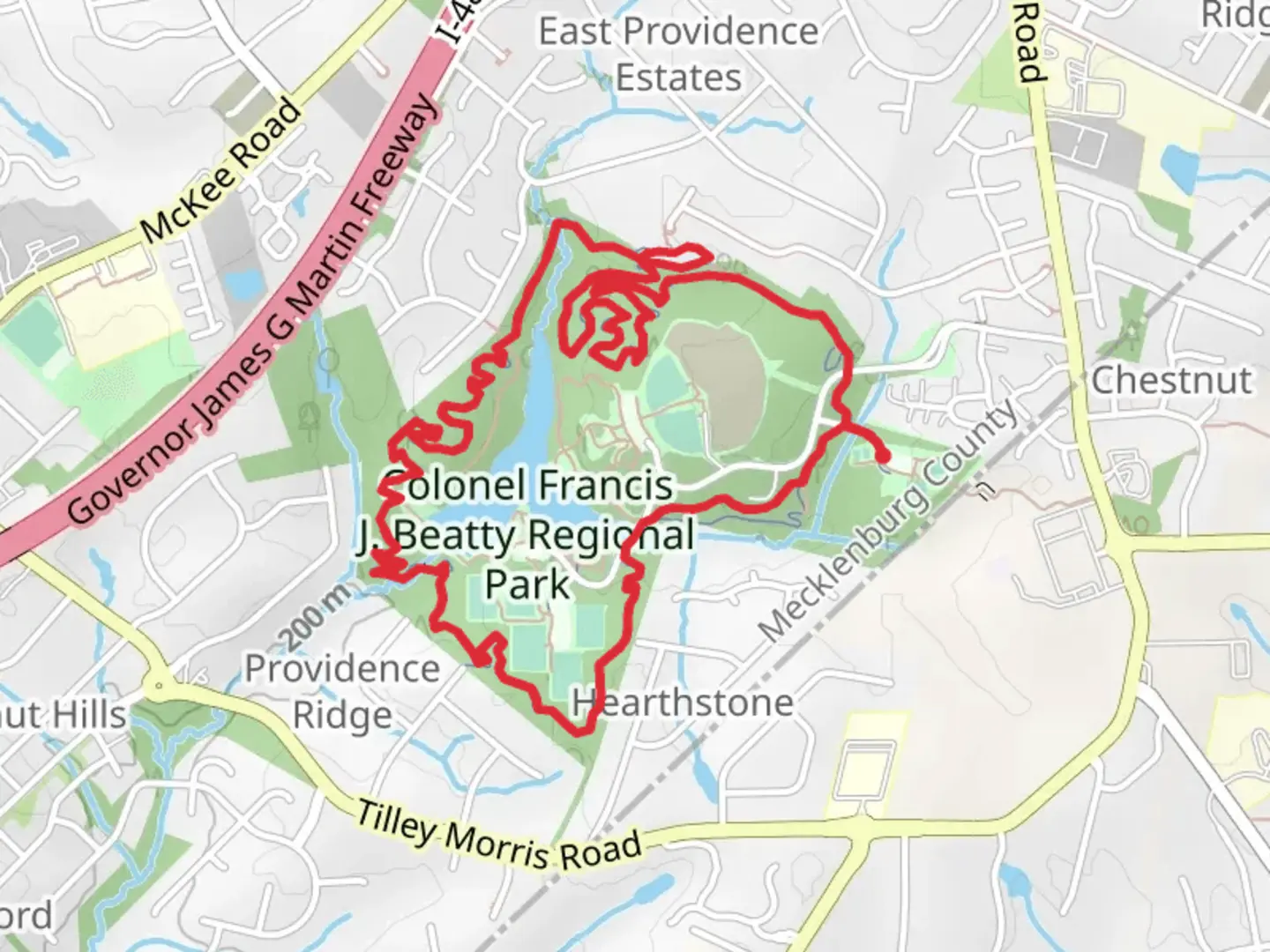 An image depicting the trail Colonel Francis J Beatty Park Loop and its surrounding area.