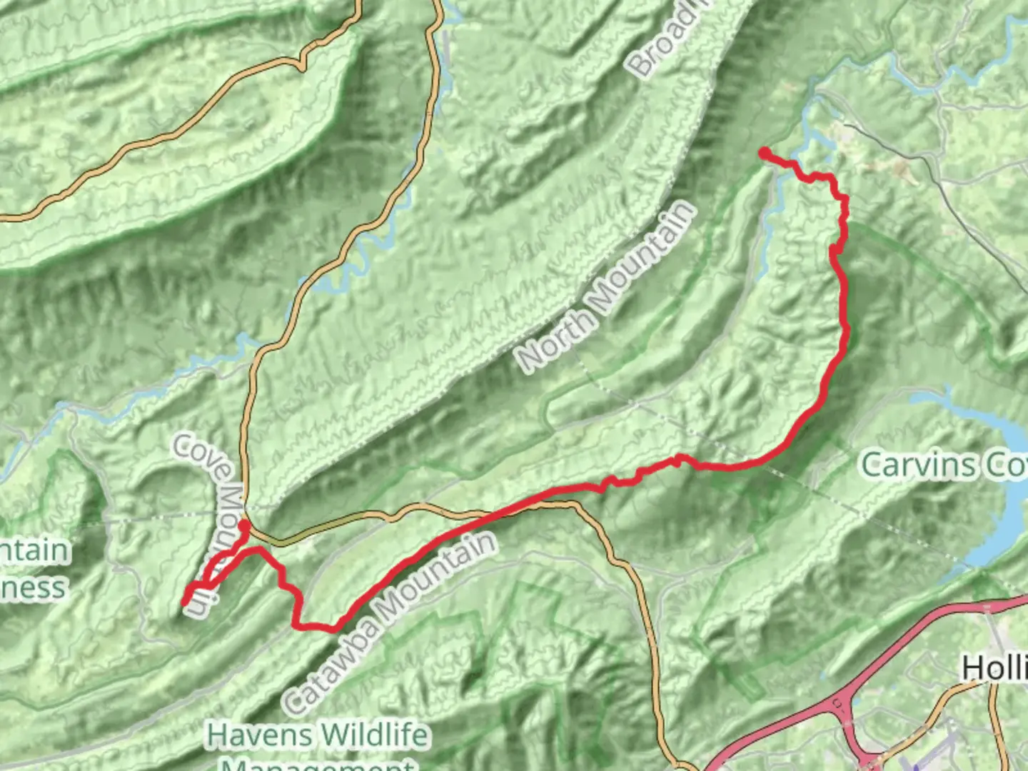 An image depicting the trail Dragon's Tooth and Appalachian Trail and its surrounding area.