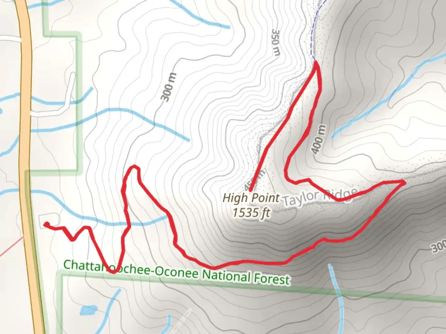 An image depicting the trail High Point via Pinhoti Trail and its surrounding area.