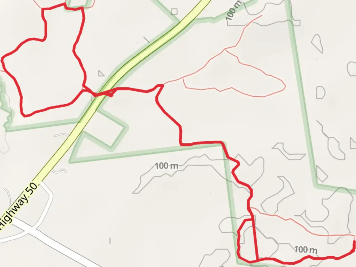 An image depicting the trail Delegan Brook from State Highway 50 and its surrounding area.