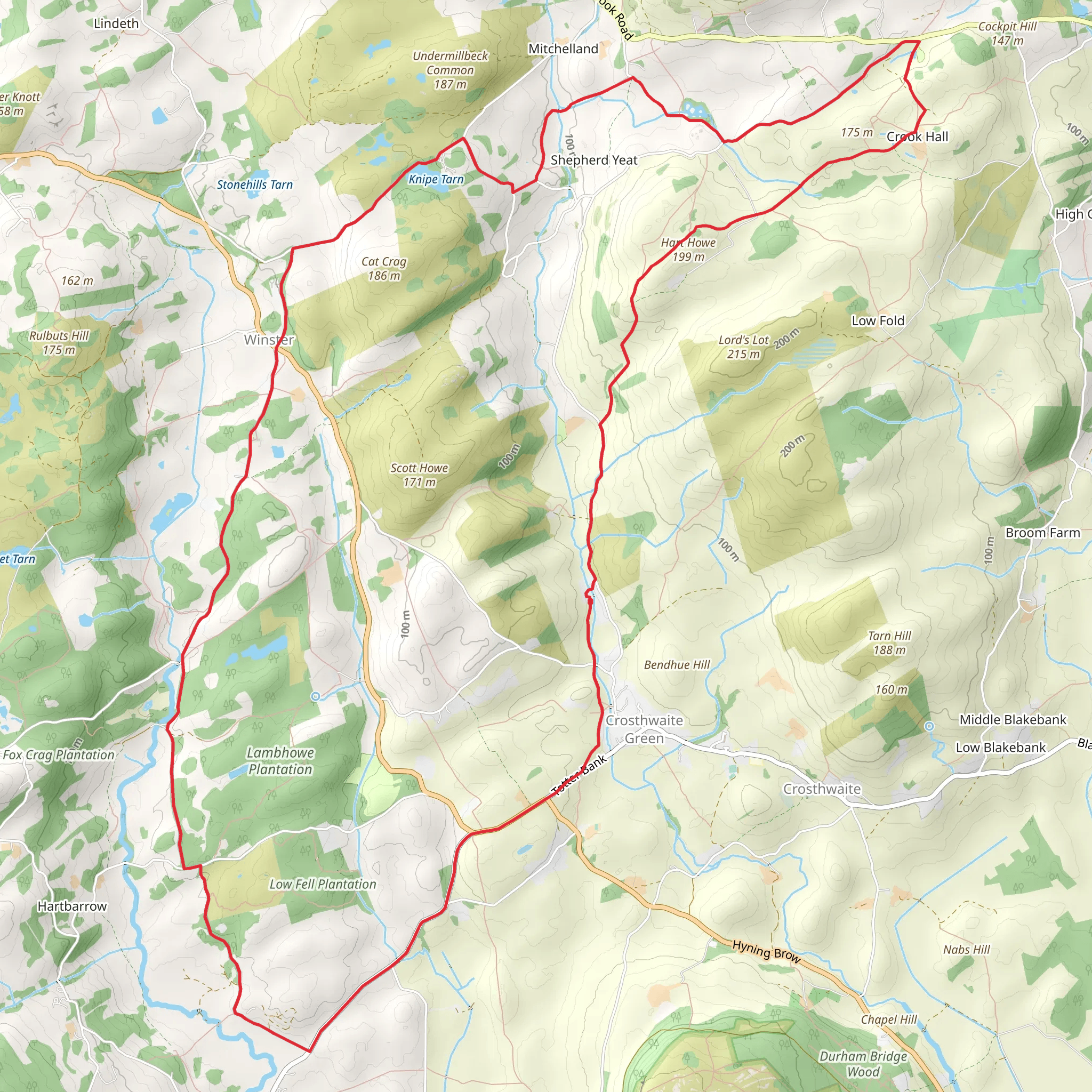 Knipe Tarn, Lambhowe Plantation and Crook Country Park Loop mobile static map