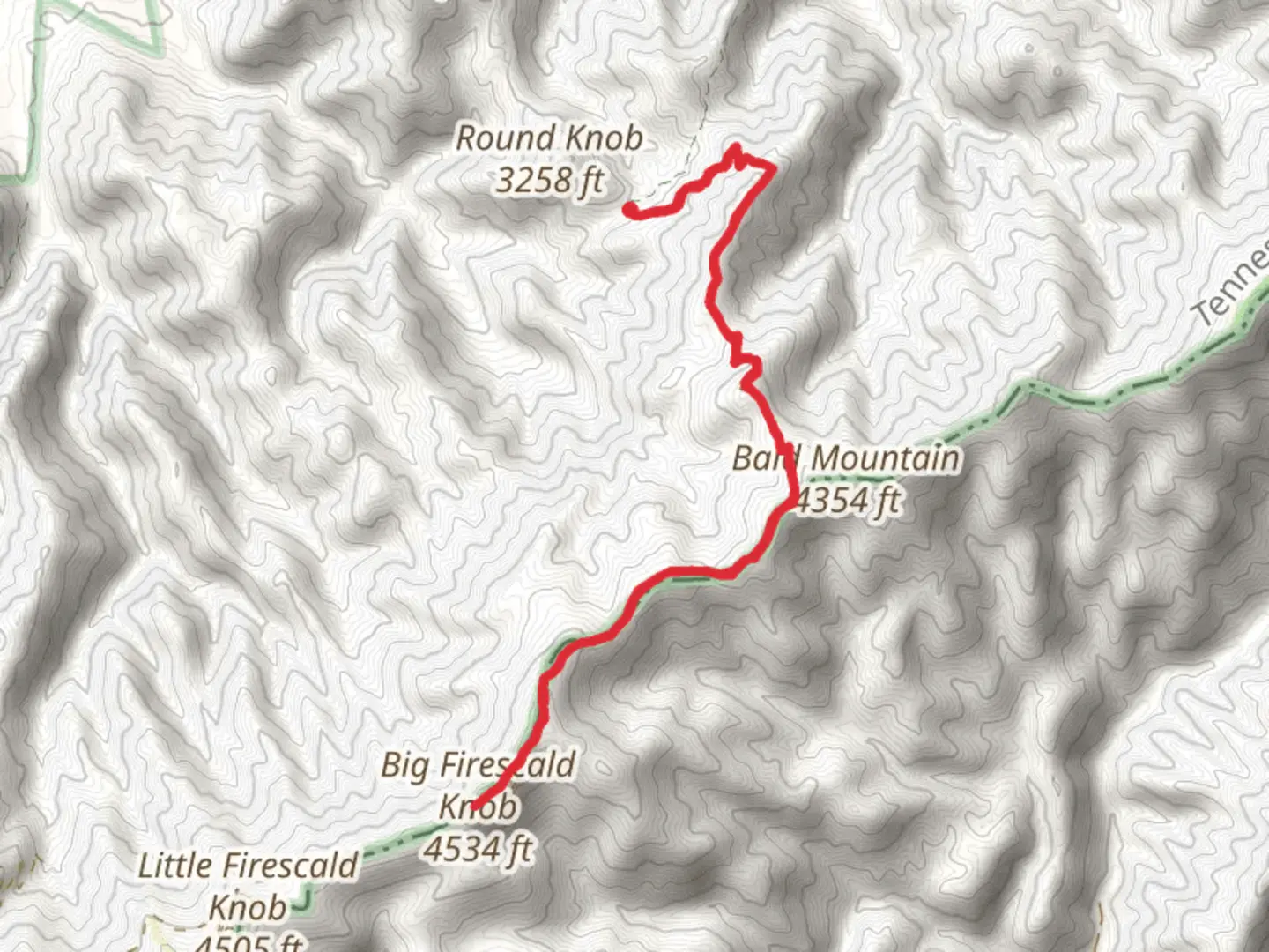 An image depicting the trail Big Firescald and Knob Licklog Gap and Round Knob Road and its surrounding area.