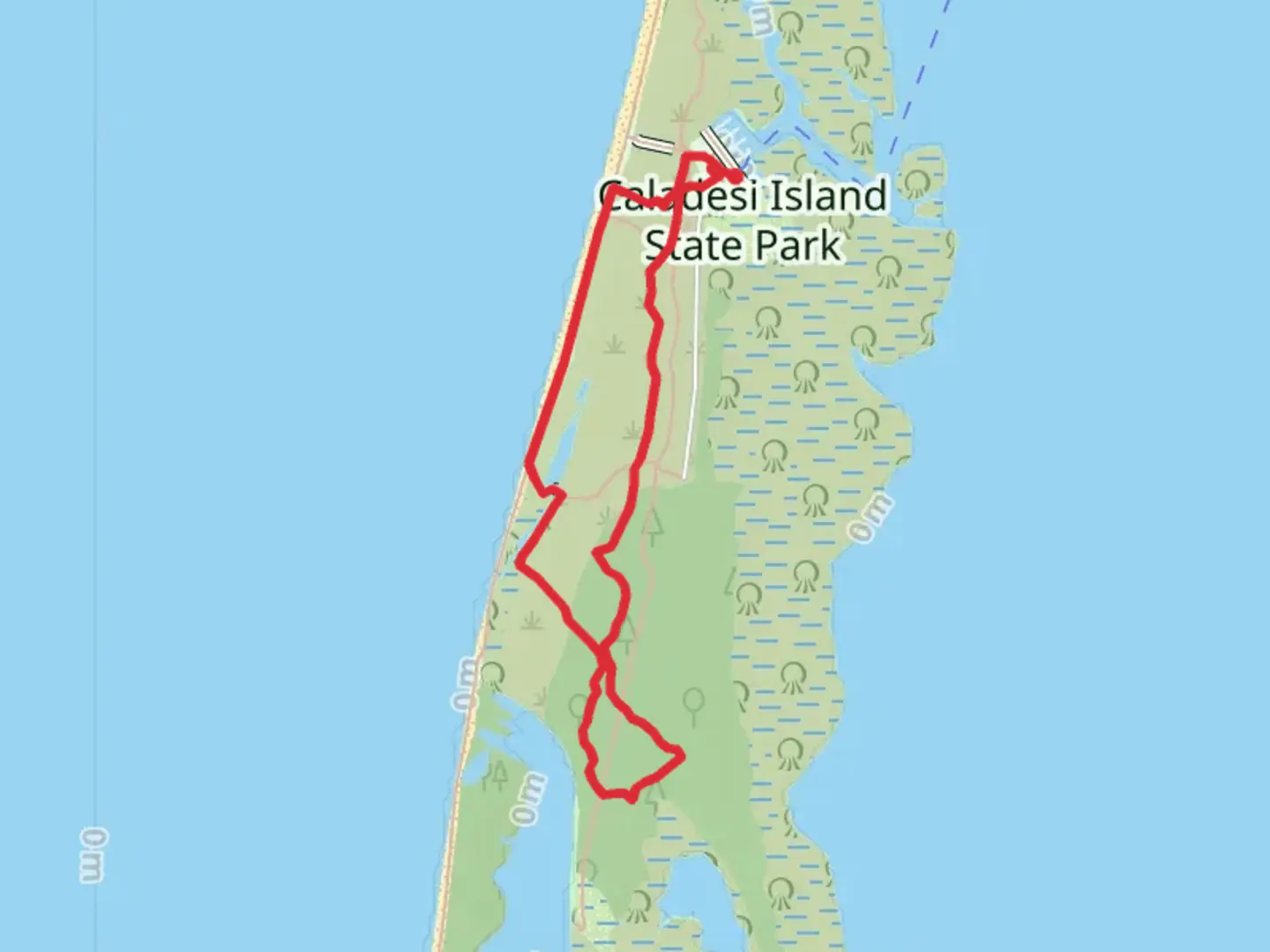 An image depicting the trail Caladesi Island State Park and Clearwater Pass Loop and its surrounding area.