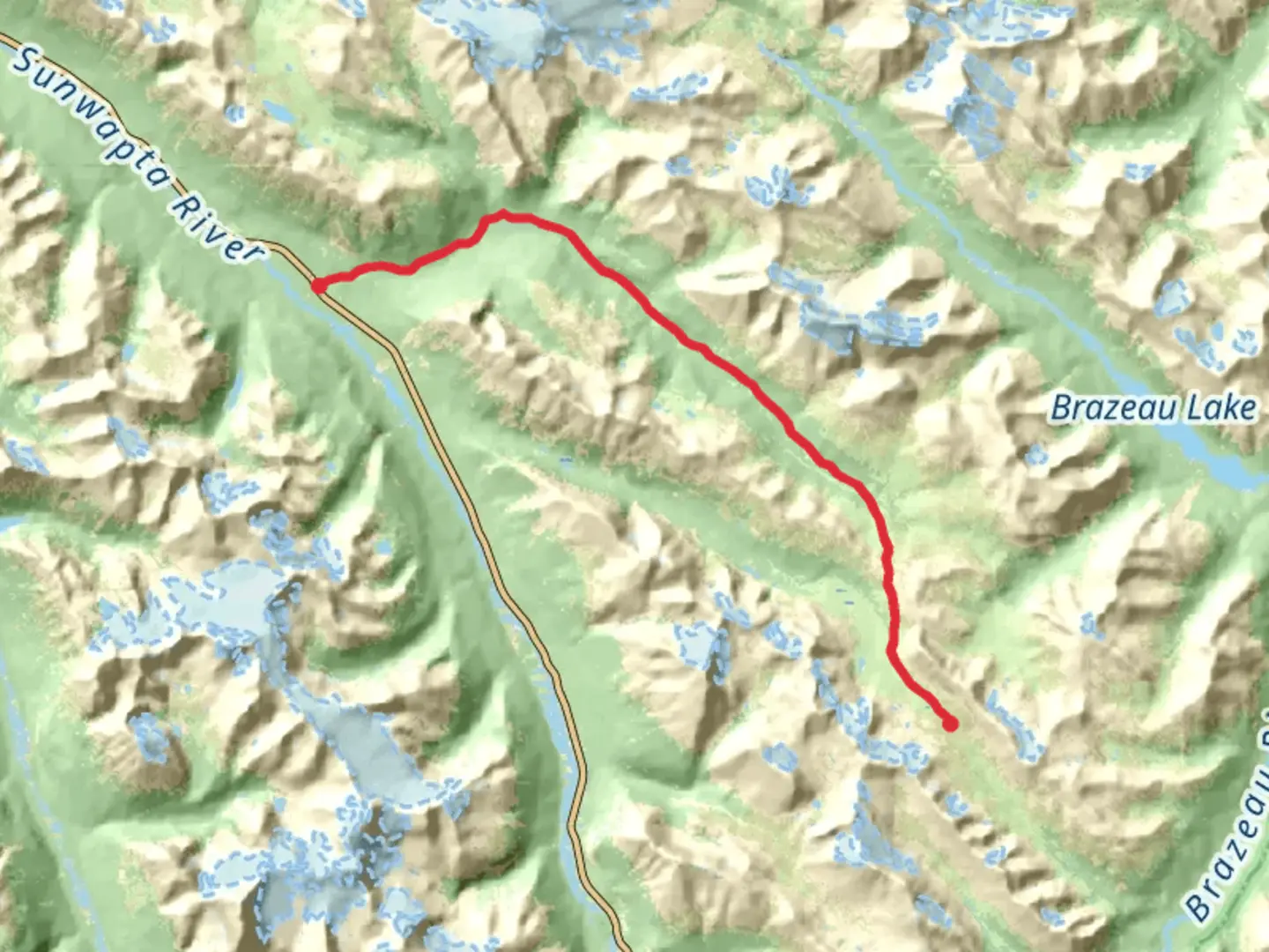 An image depicting the trail Poboktan - Jonas Pass and its surrounding area.