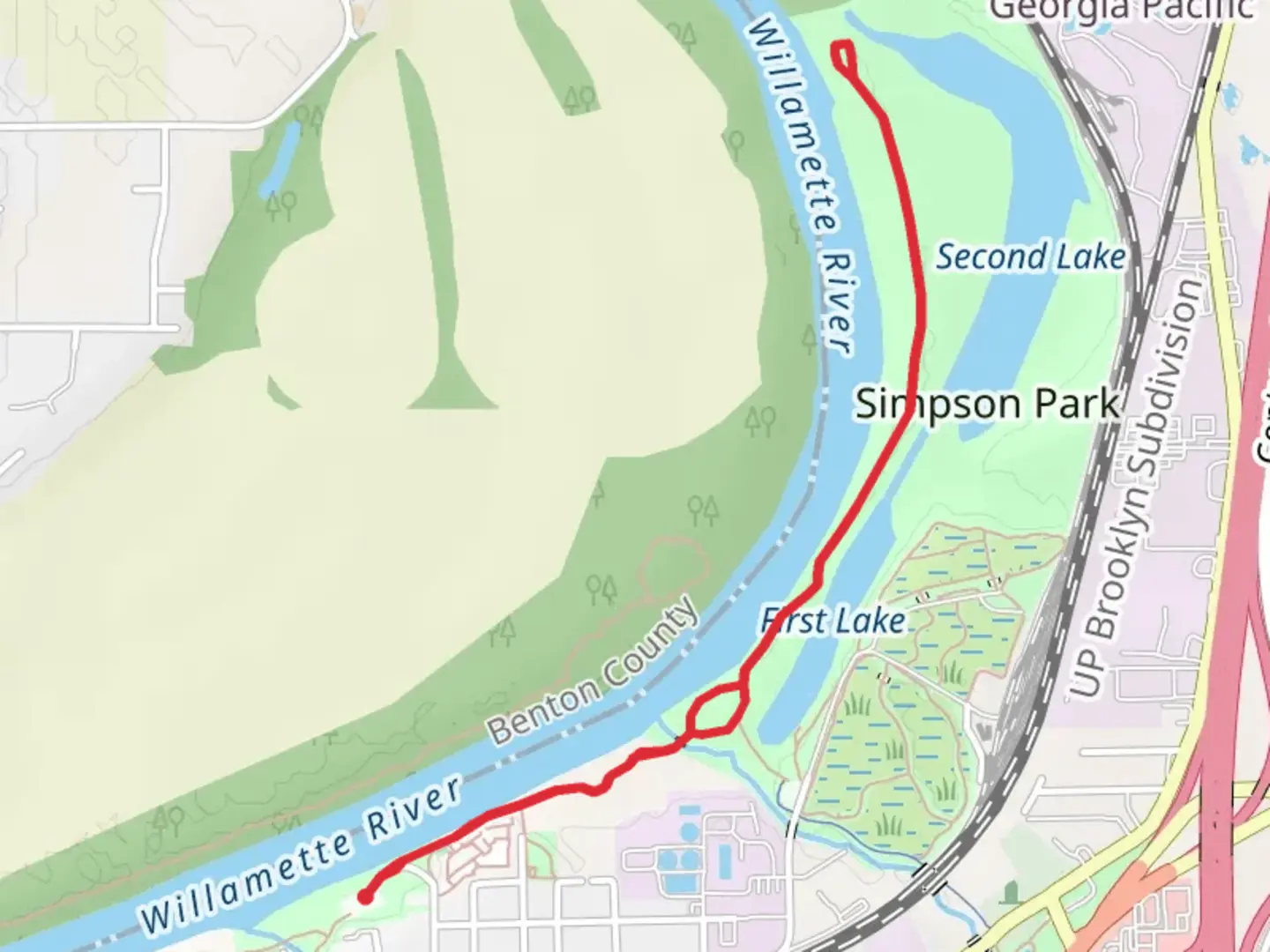 An image depicting the trail First and Second Lakes - Simpson Park and its surrounding area.