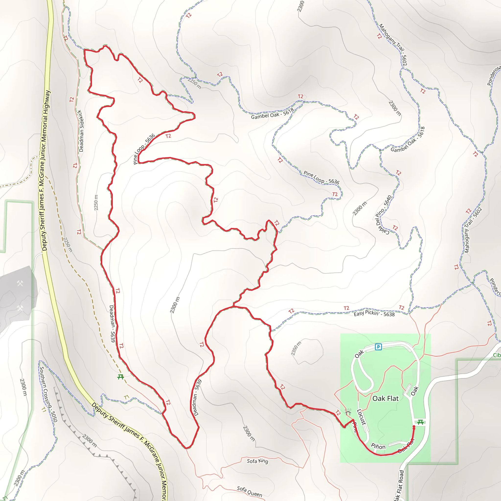 Oak Flat, Deadman and Pine Loop mobile static map