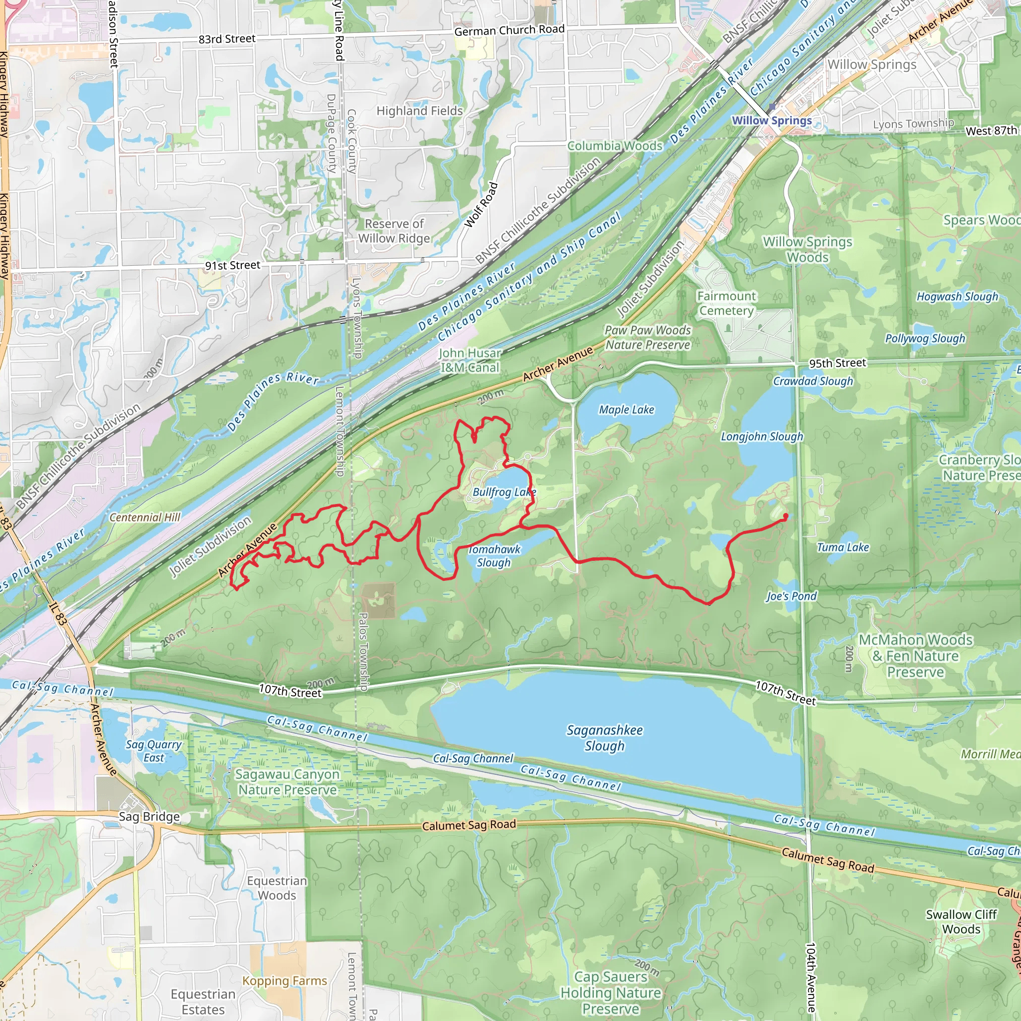Tomahawk Slough and Bull Frog Lake Loop via Palos Orange Unpaved Trail mobile static map