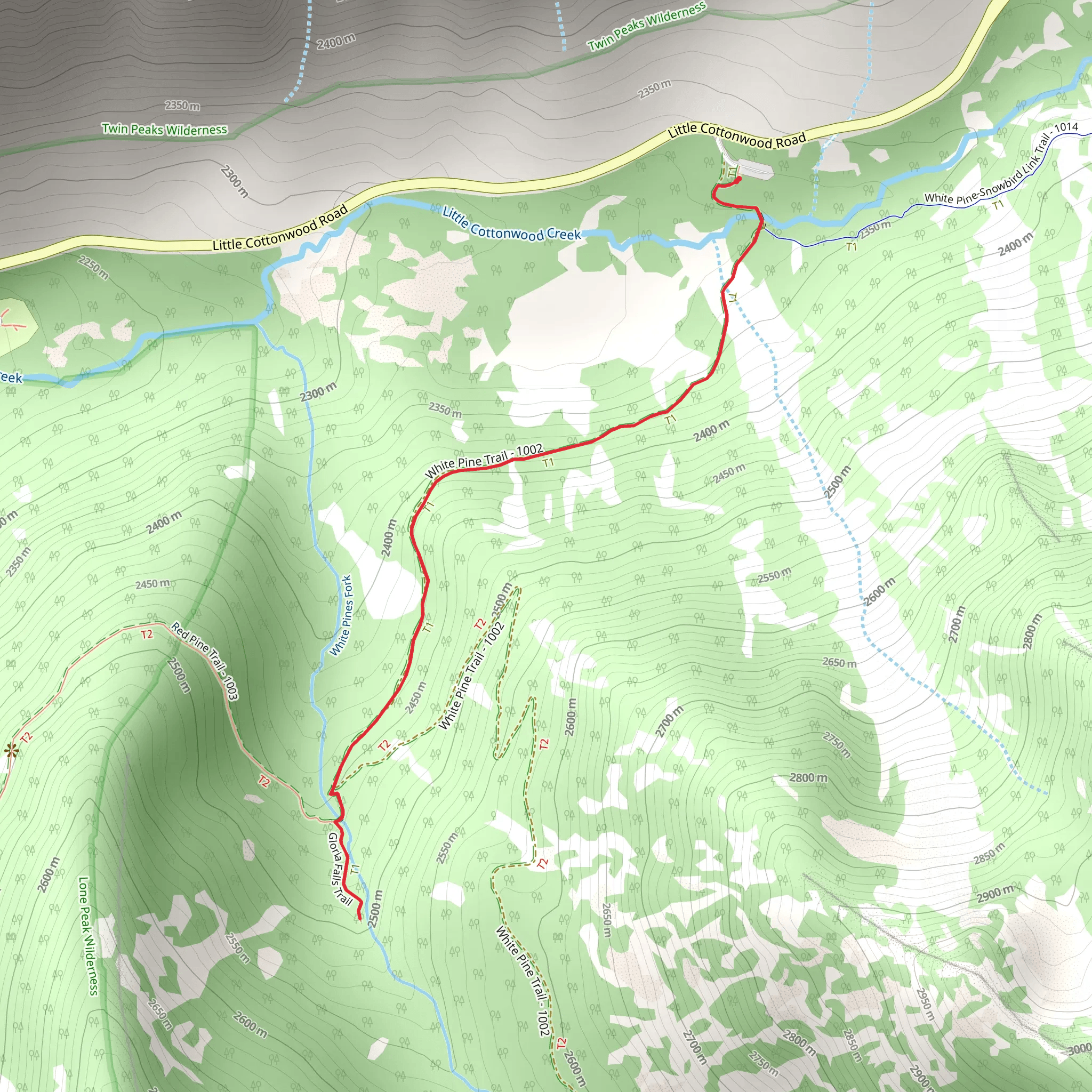 Gloria Falls via White Pine Trail mobile static map