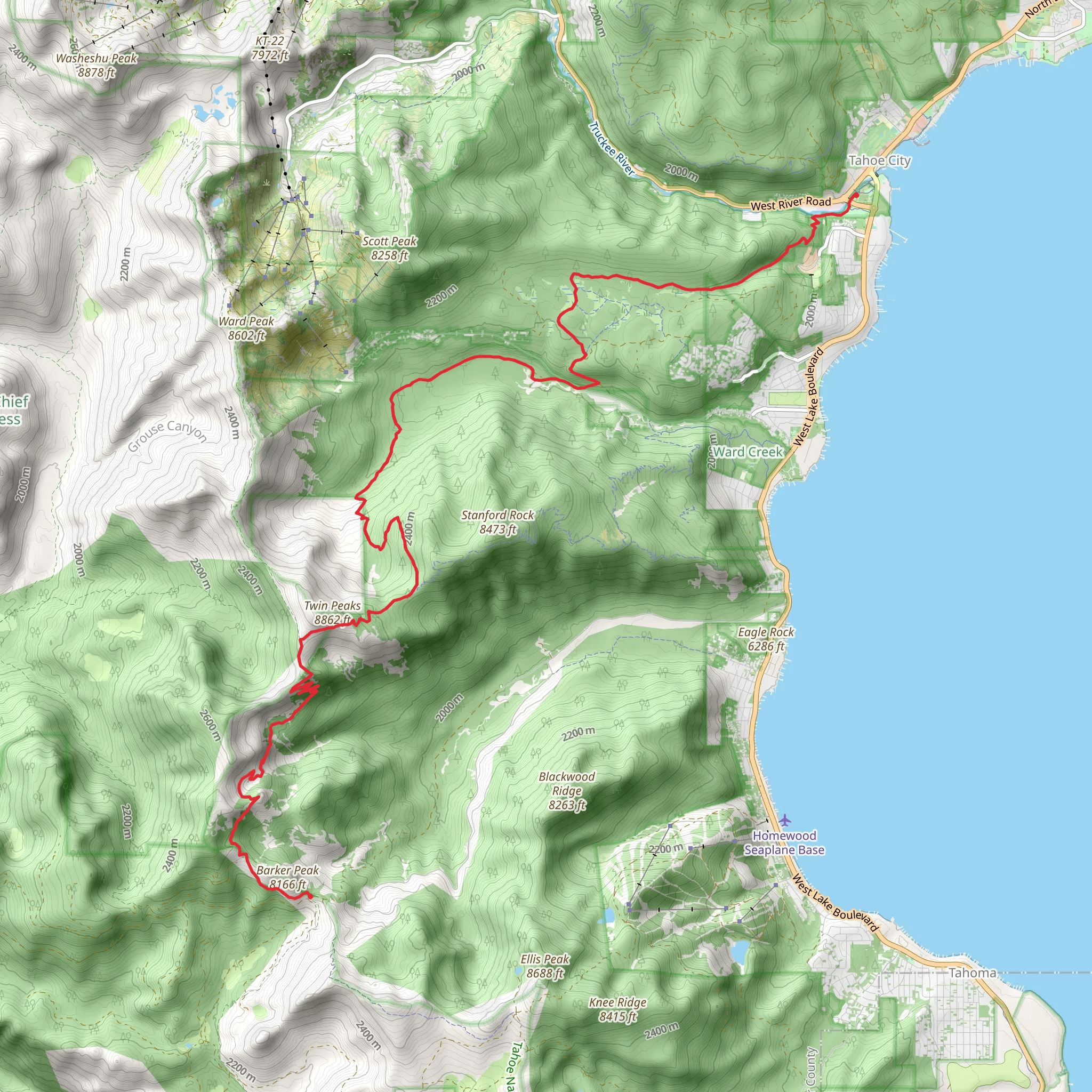 Barker Pass to Tahoe city via Tahoe Rim Trail mobile static map