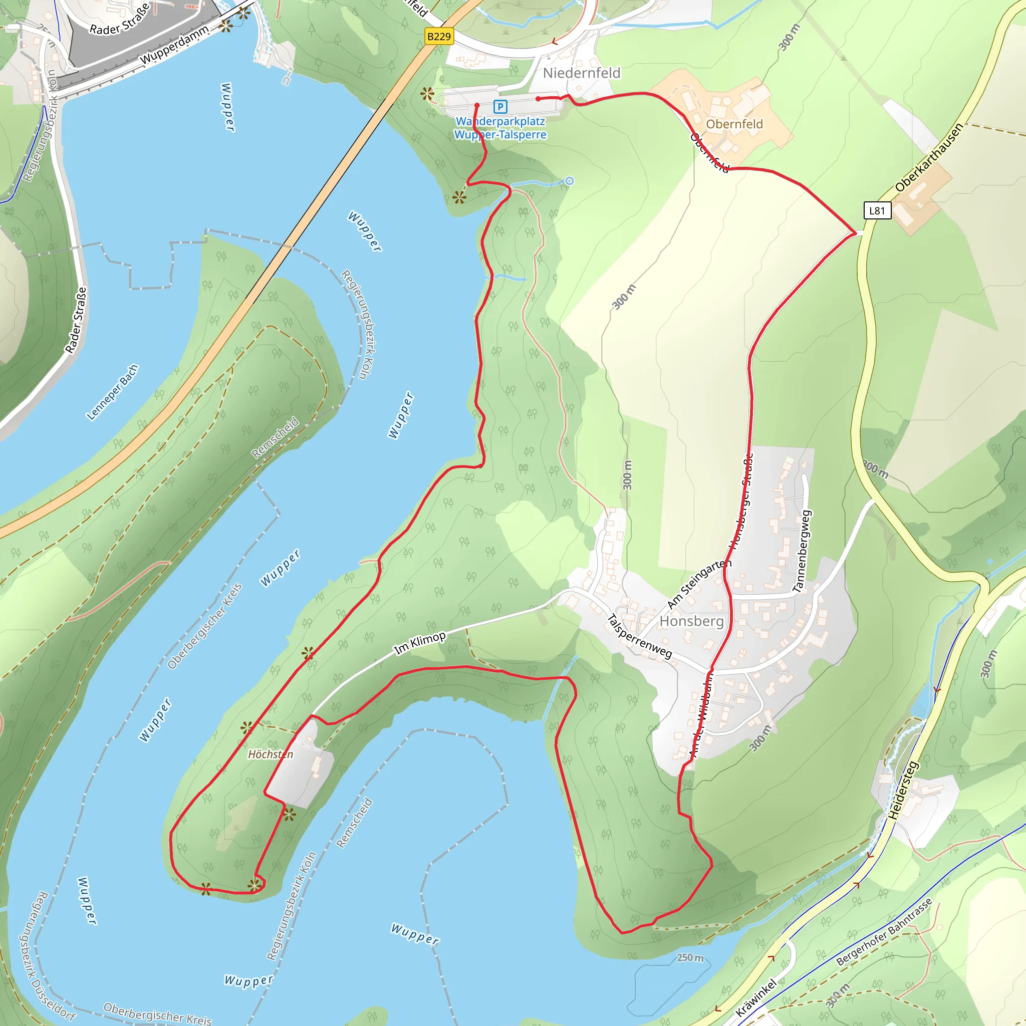 Höchsten and Wuppertalsperre Loop mobile static map