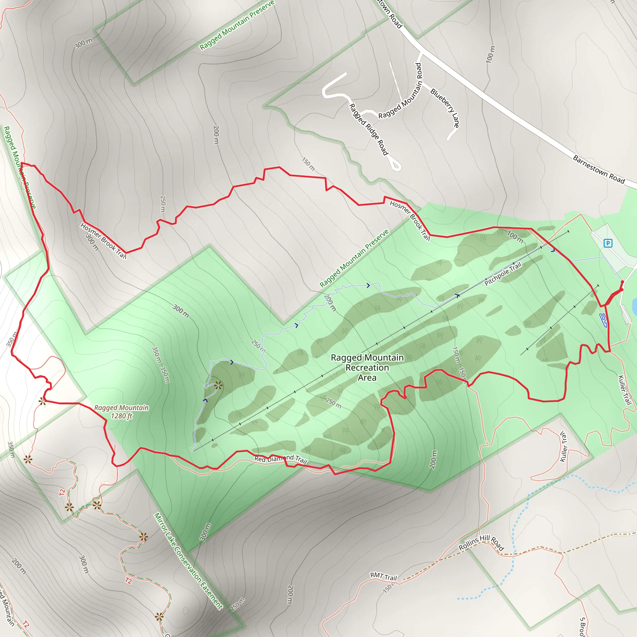 Ragged Mountain Loop via Red Diamond and Hosmer Brook Trail mobile static map