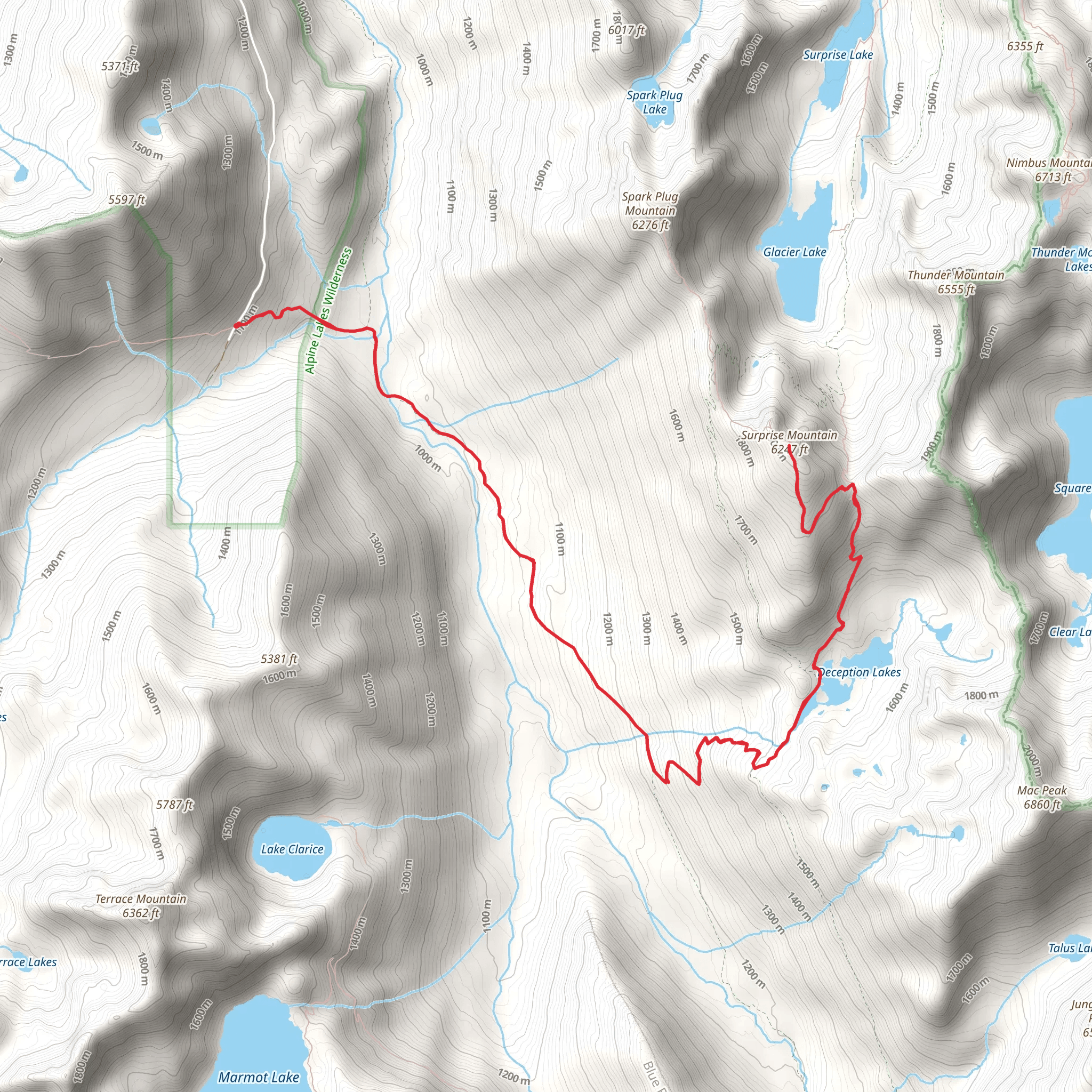 Surprise Mountain Trail via Deception Creek Trail mobile static map
