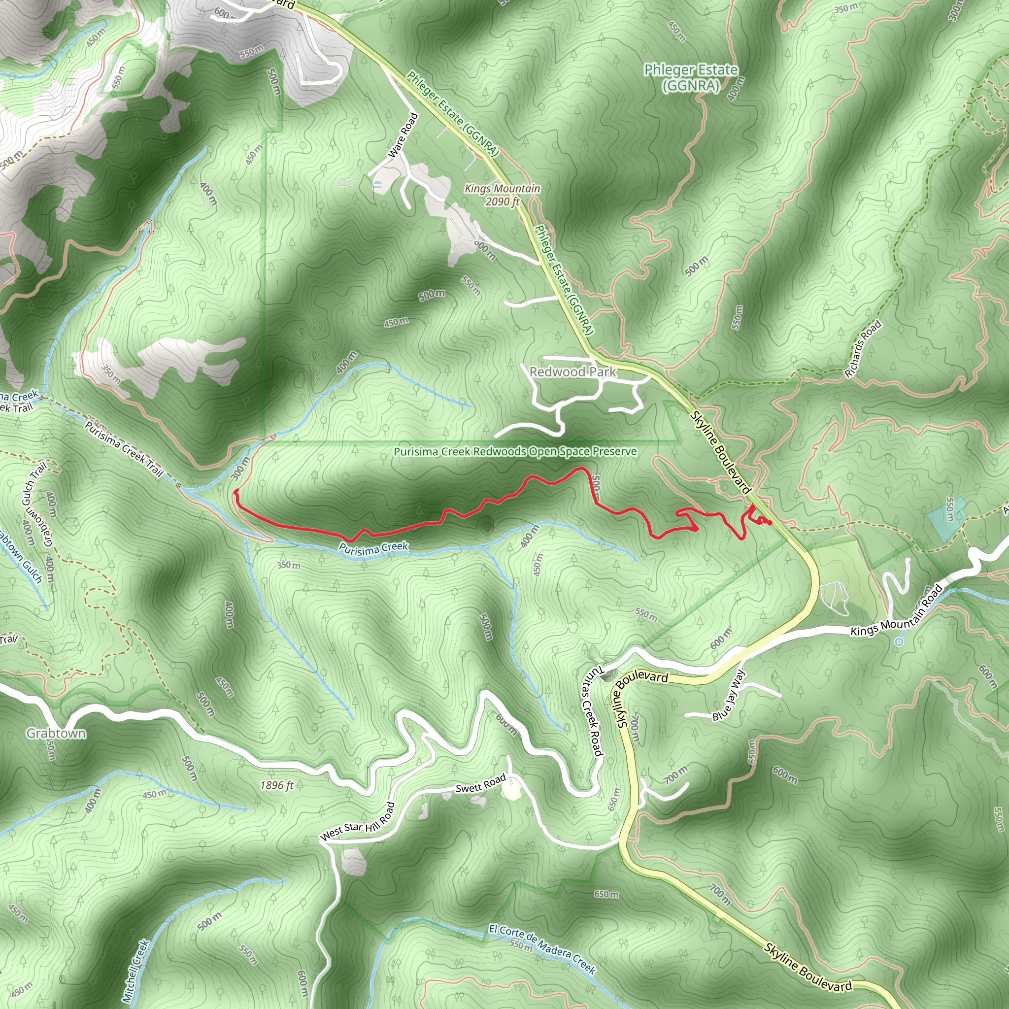 Purisima Creek Trail mobile static map