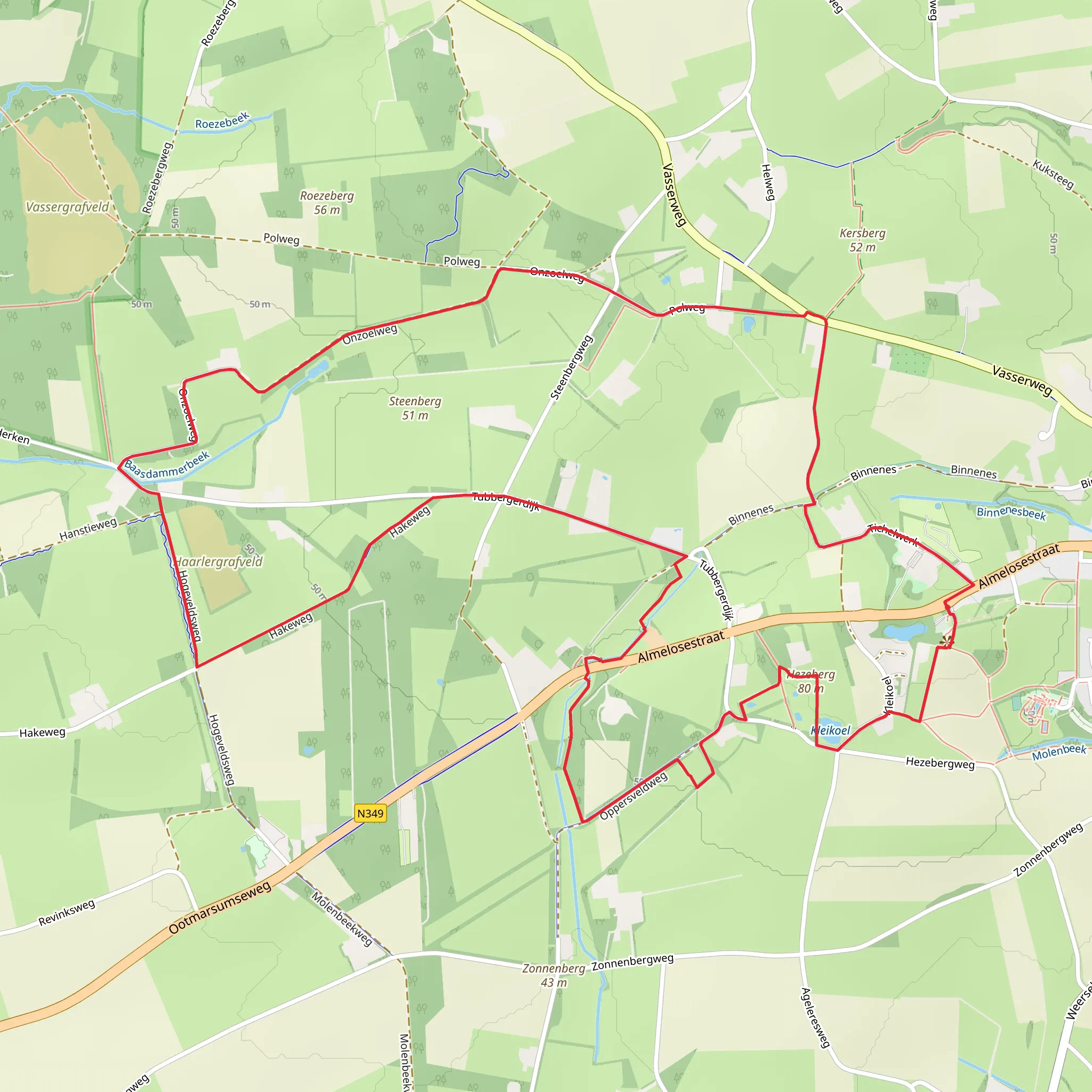 Hazeberg and Kuiperberg via Stuwwal Route and Hillingenpad mobile static map