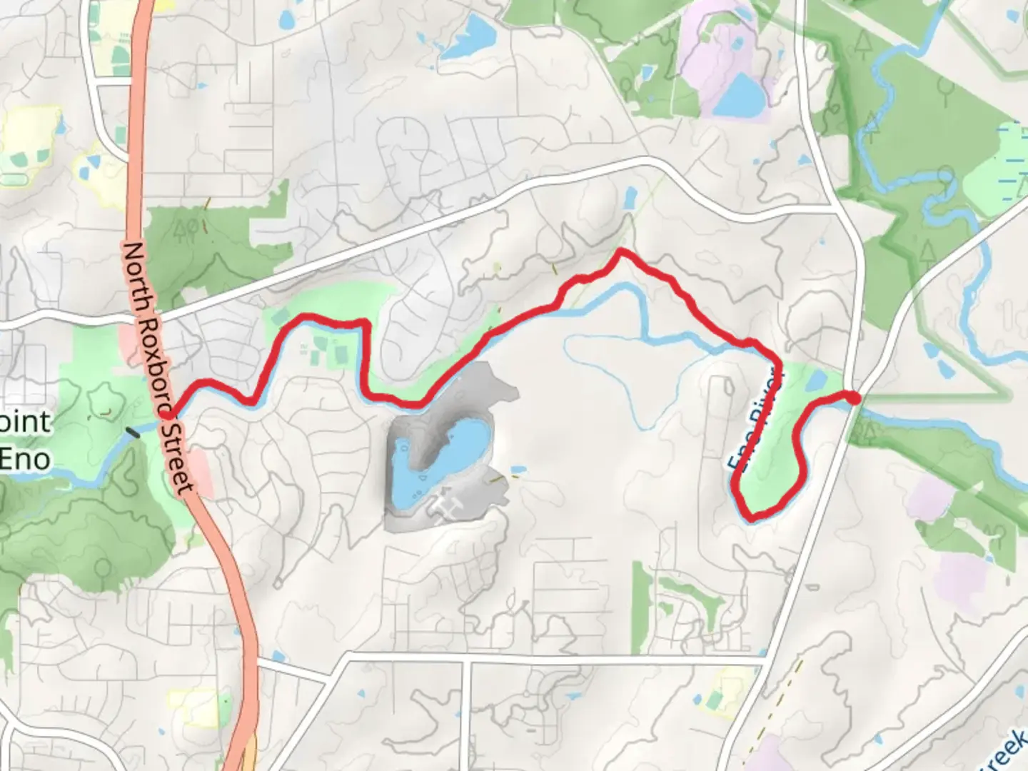 An image depicting the trail Eno River via River Forest Trail and its surrounding area.