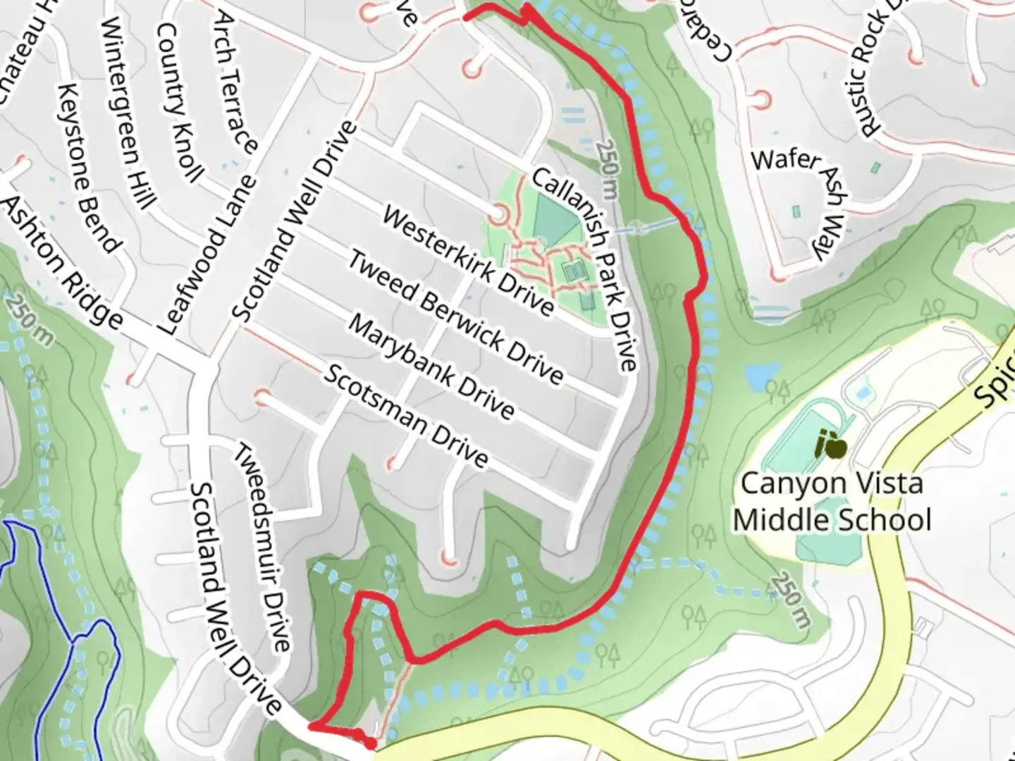 An image depicting the trail Mountain View Park and Trail and its surrounding area.