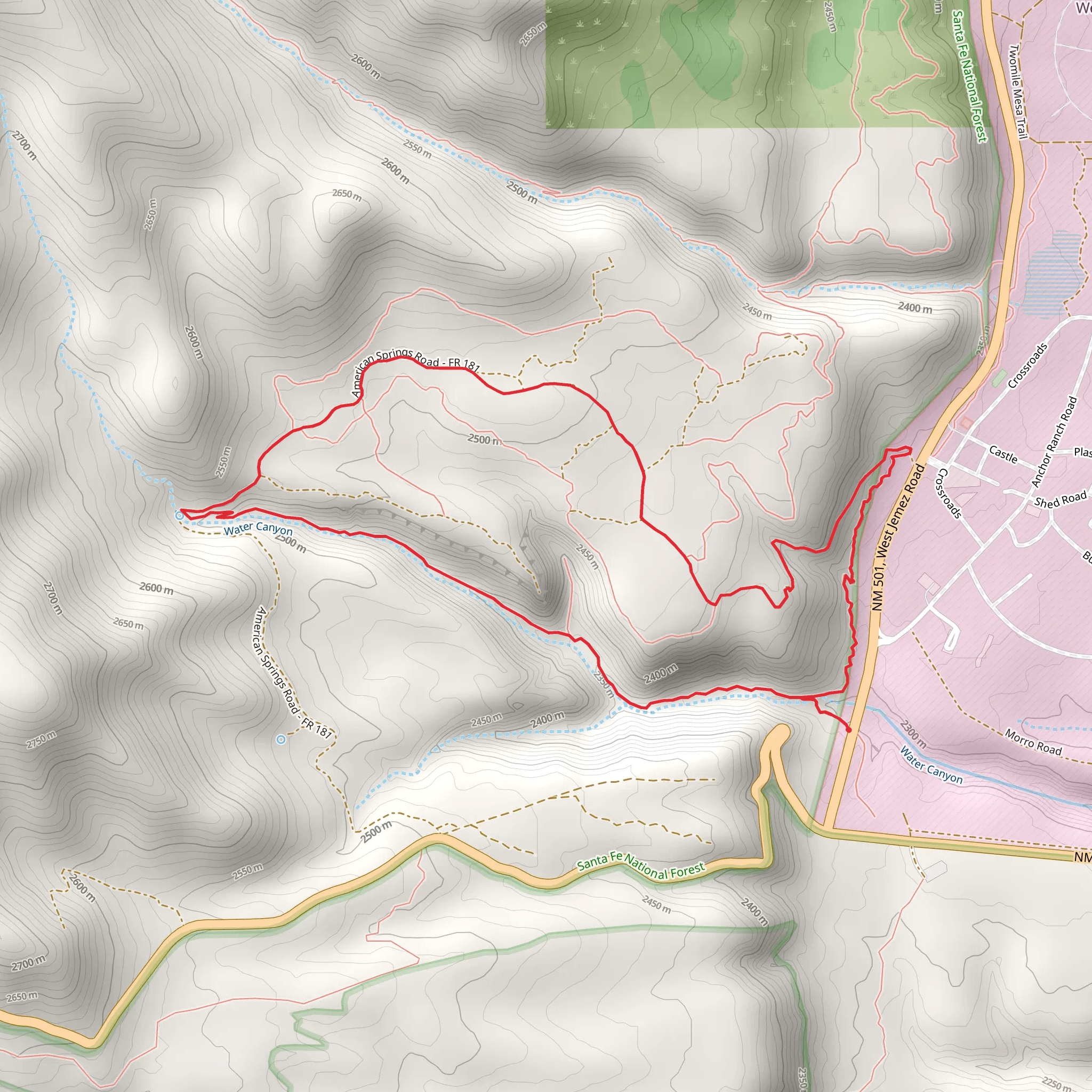 Water Canyon and American Springs Loop Trail mobile static map