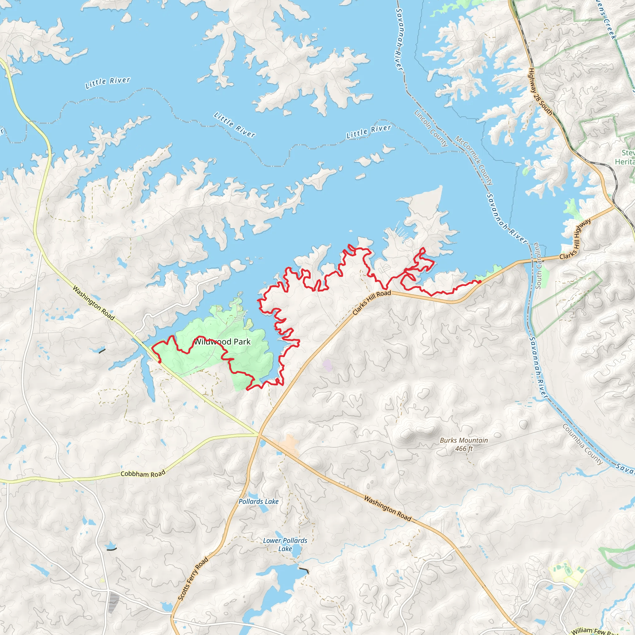 West Dam Recreation Area to Wildwood Park mobile static map