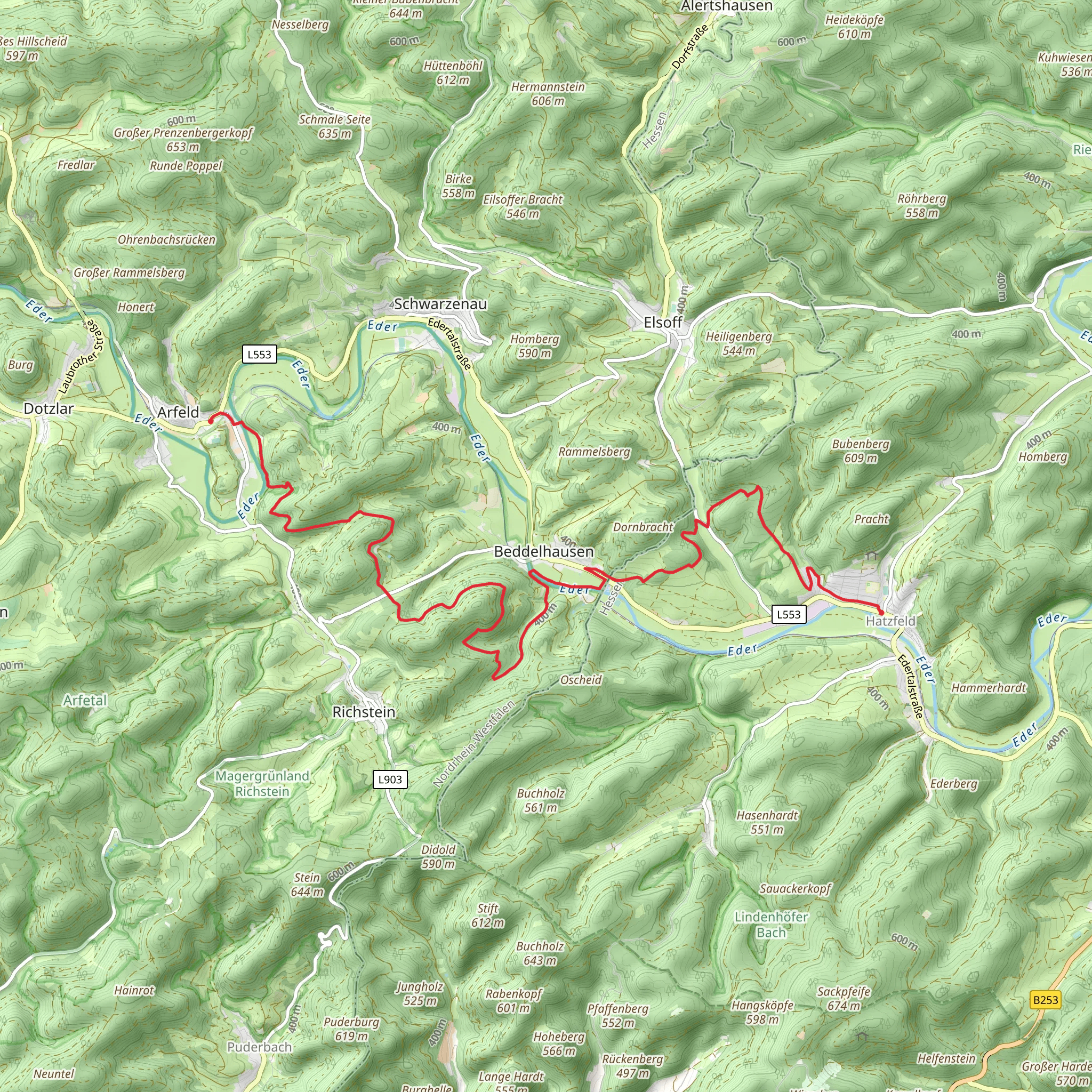 Arfeld to Hatzfeld Walk mobile static map