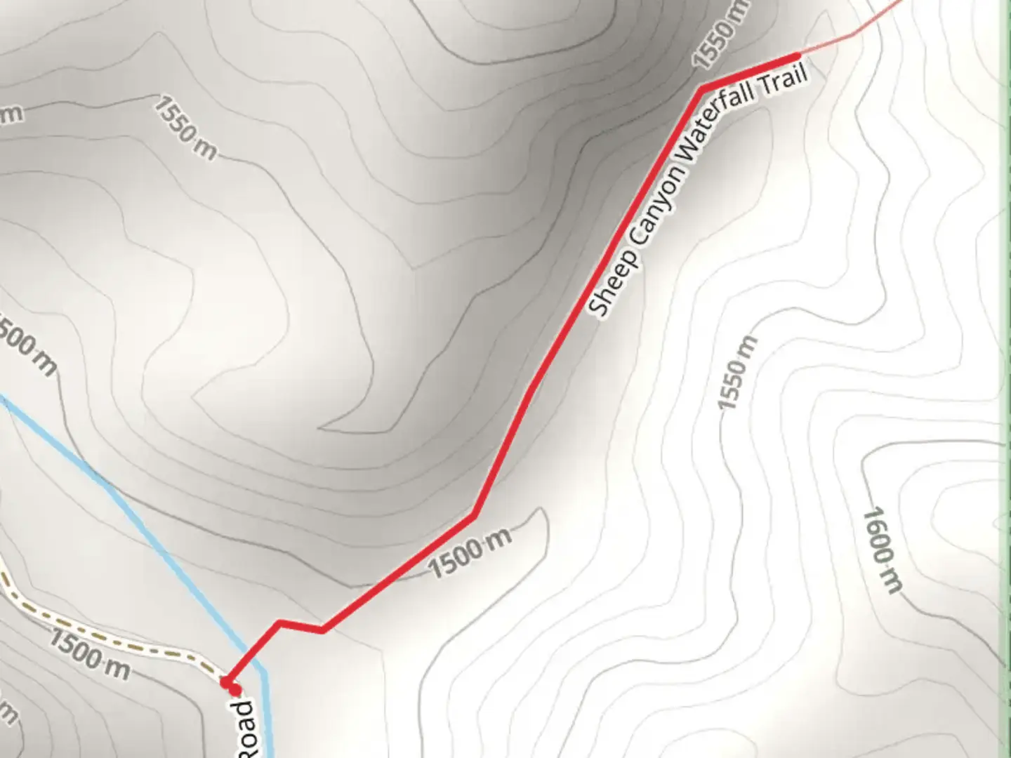 An image depicting the trail Sheep Canyon Waterfall Trail and its surrounding area.