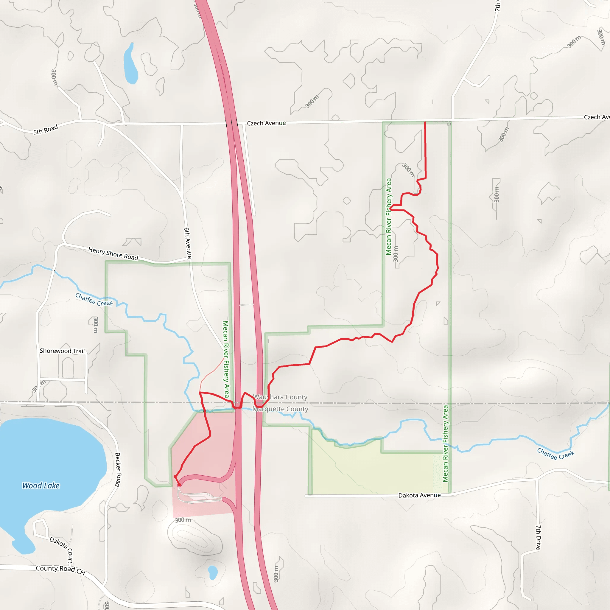 Ice Age Trail from Wood Lake mobile static map