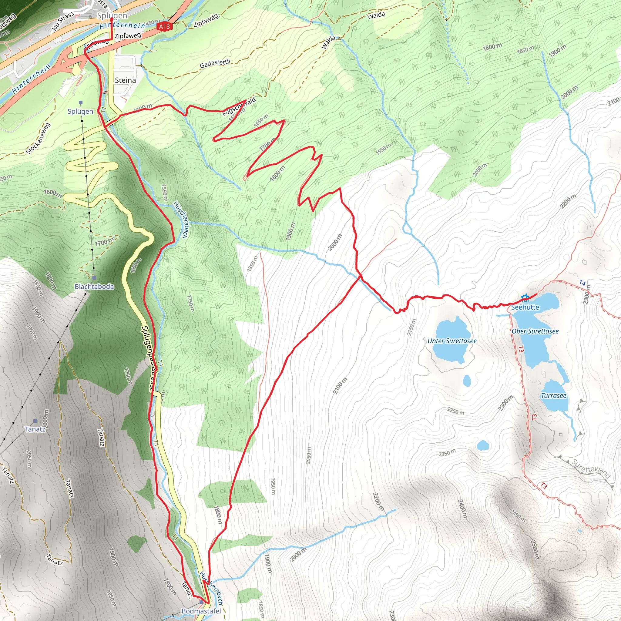 Surettasee Lakes via Splügen Loop Trail mobile static map