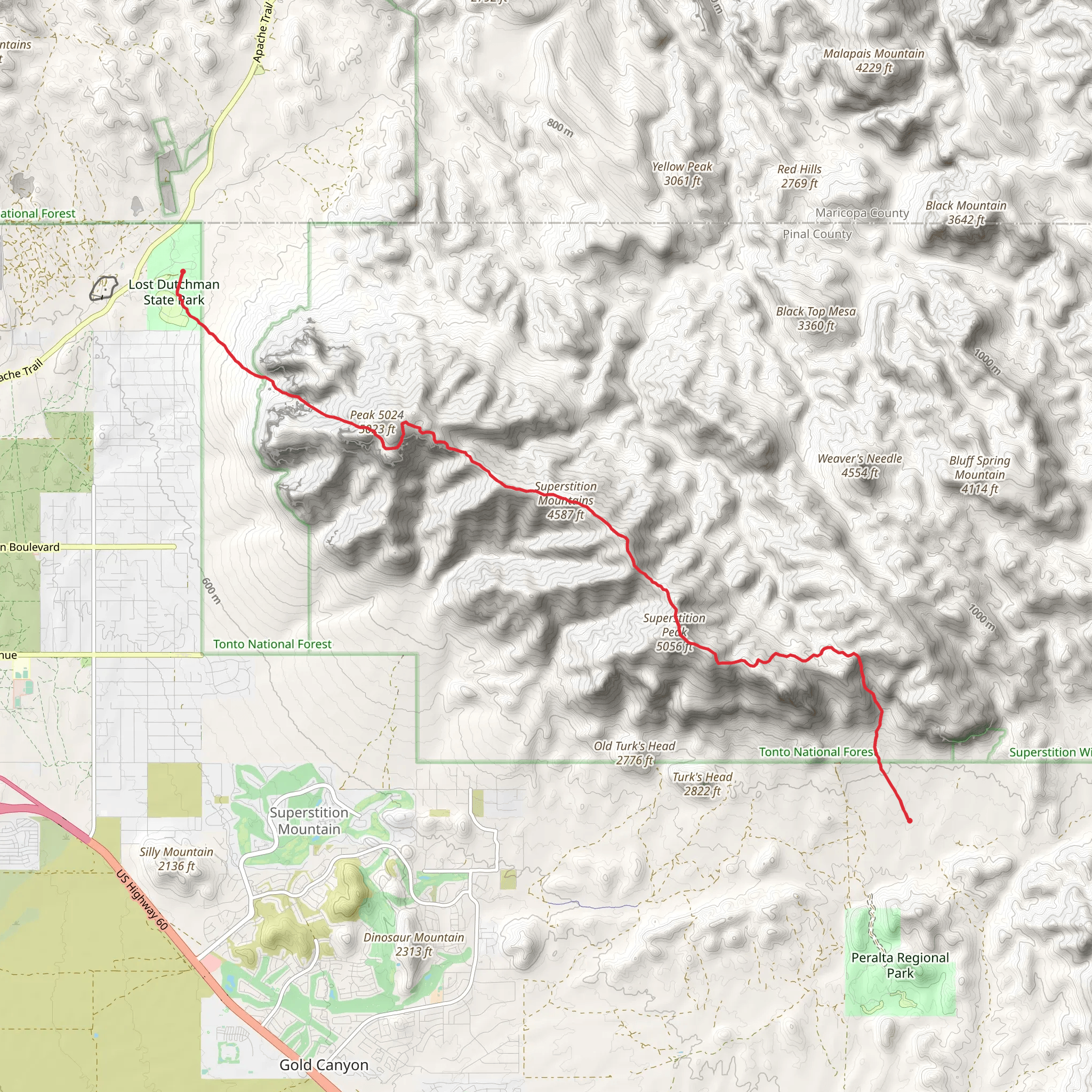 The Flatiron, Superstition Mountains and Superstition Peak mobile static map