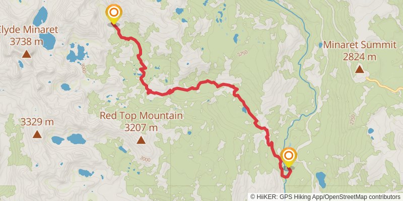 Minaret Mine via John Muir Trail stage 2 Map