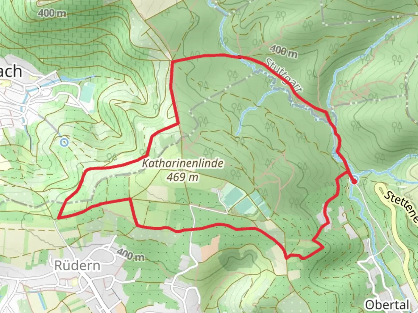 An image depicting the trail Katharinenlinde Loop and its surrounding area.