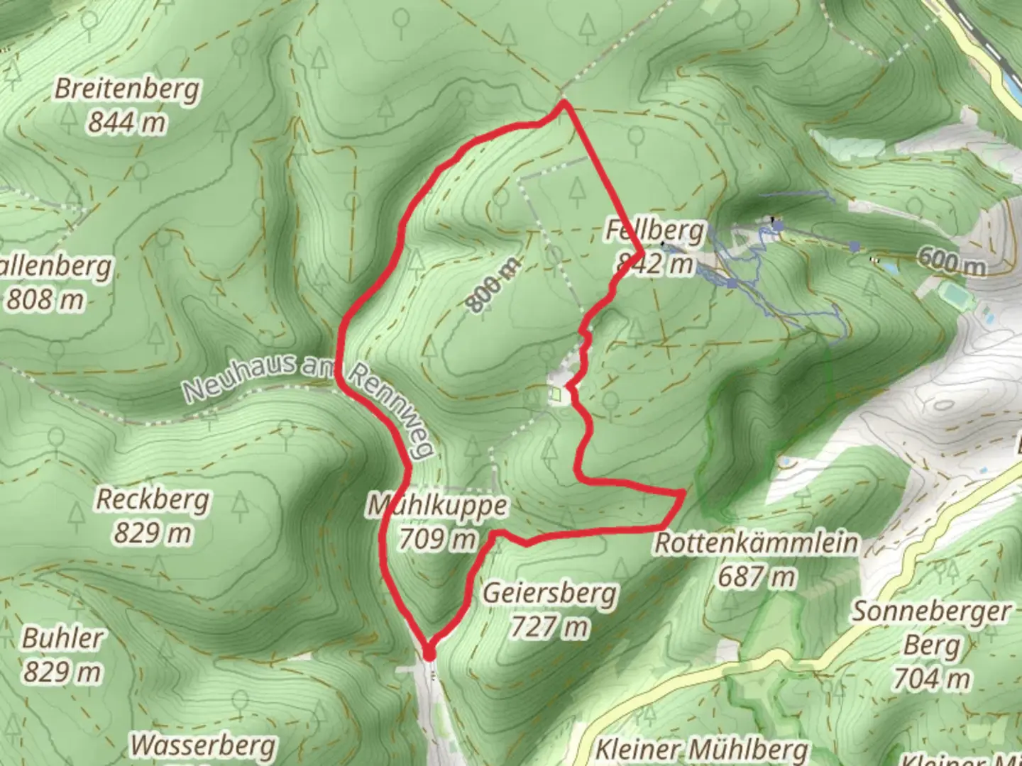 An image depicting the trail Mühlkuppe Loop and its surrounding area.